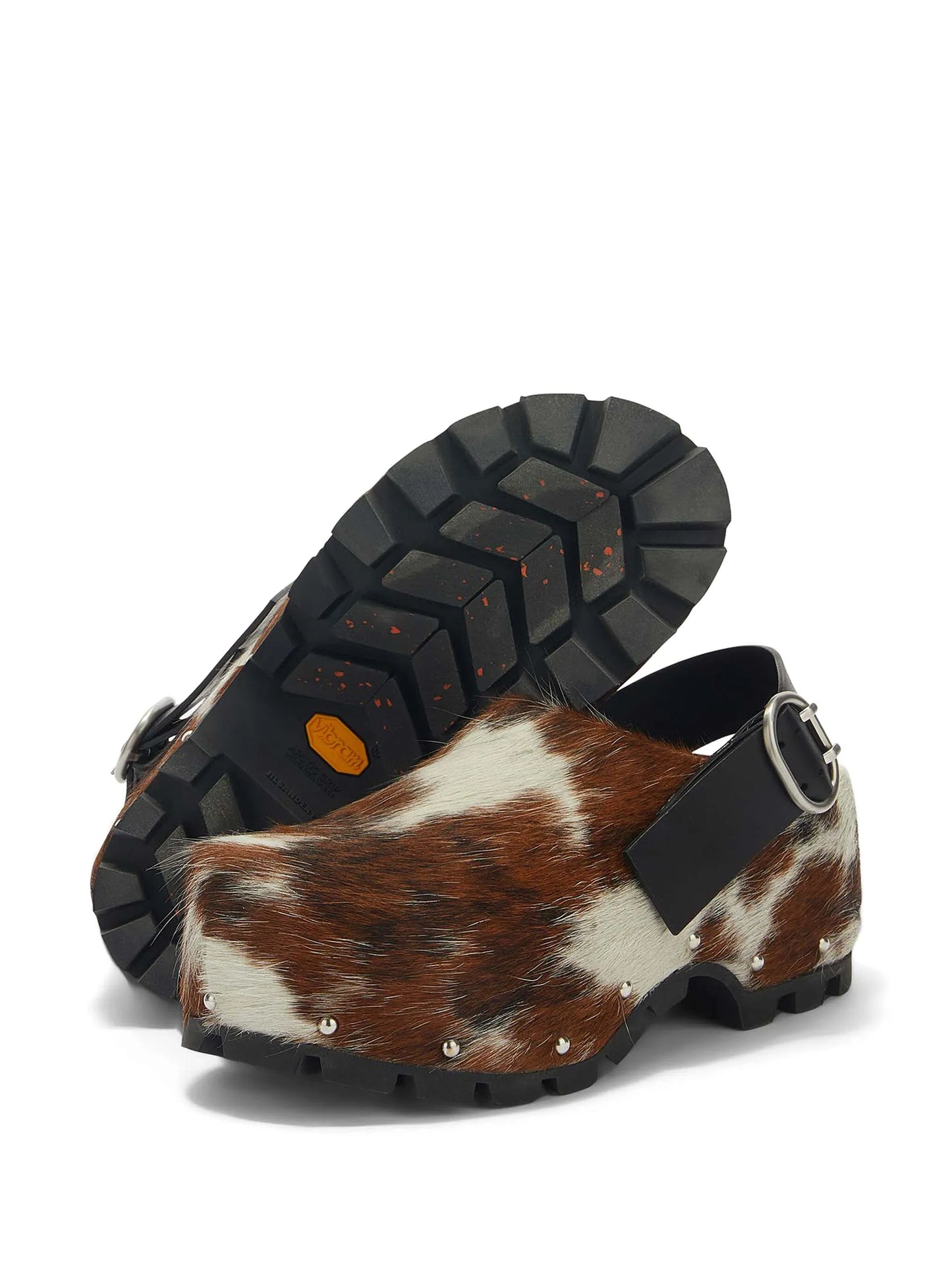 cow-print calf-hair clogs