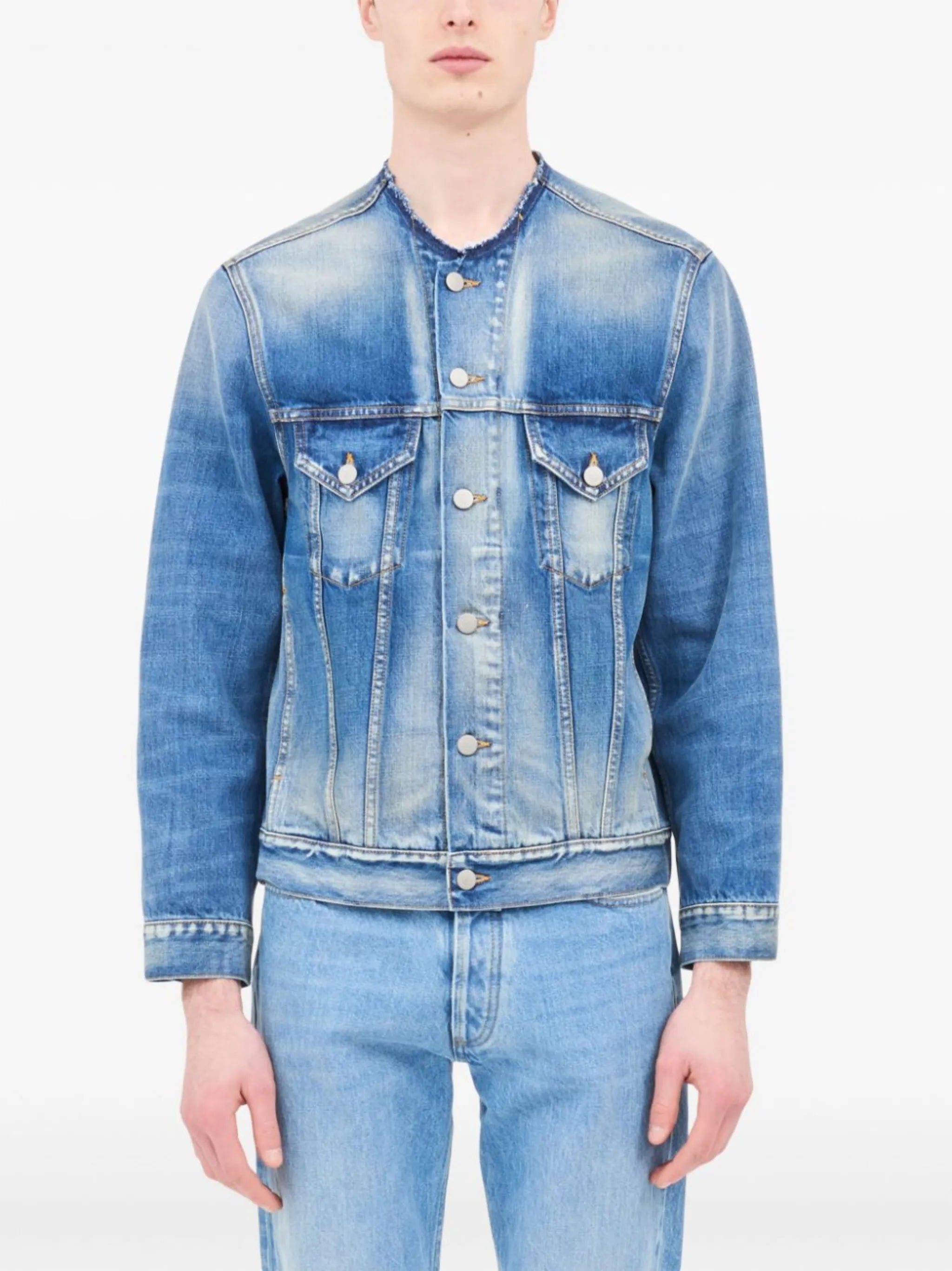 collarless denim jacket
