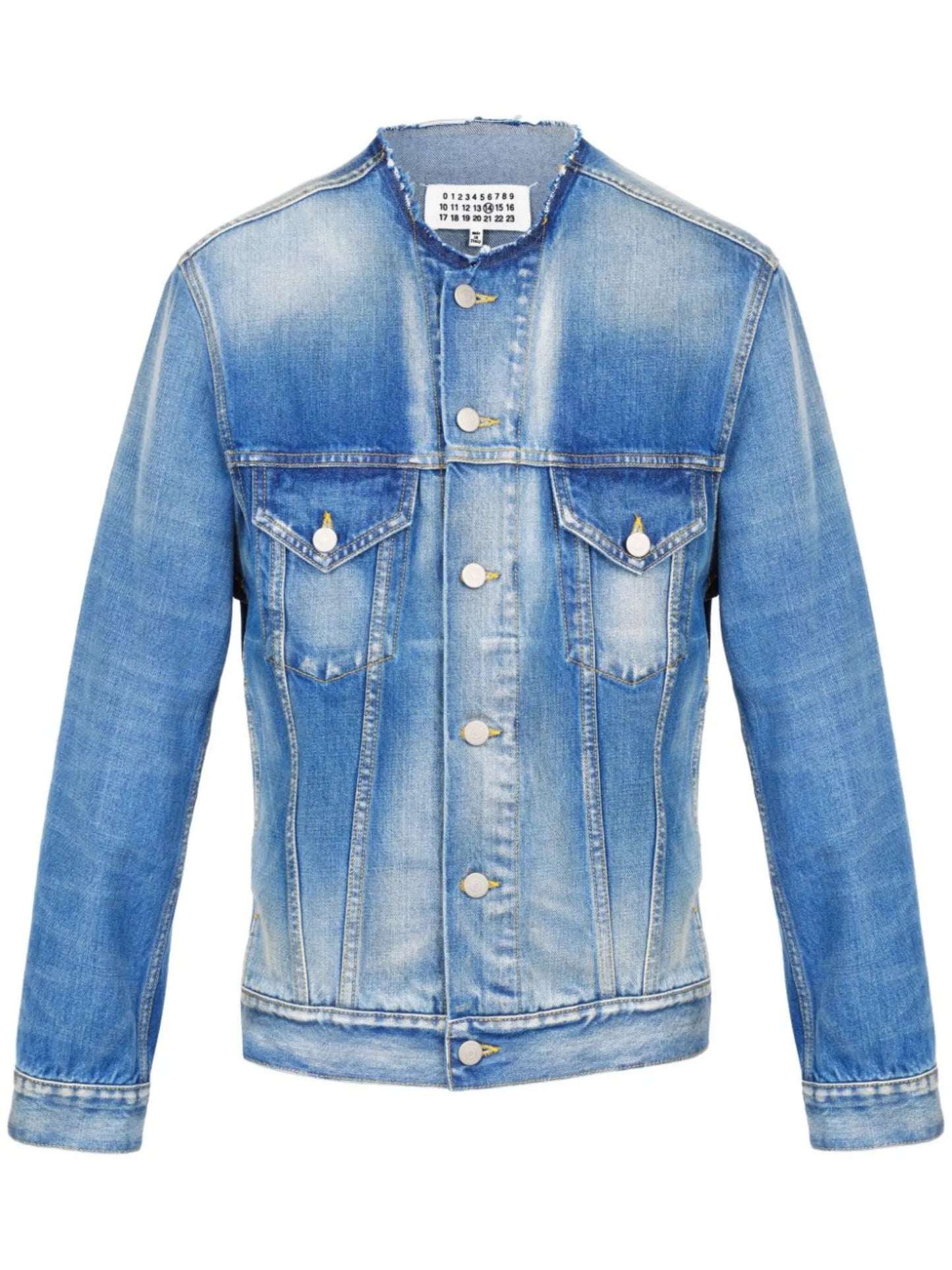 collarless denim jacket