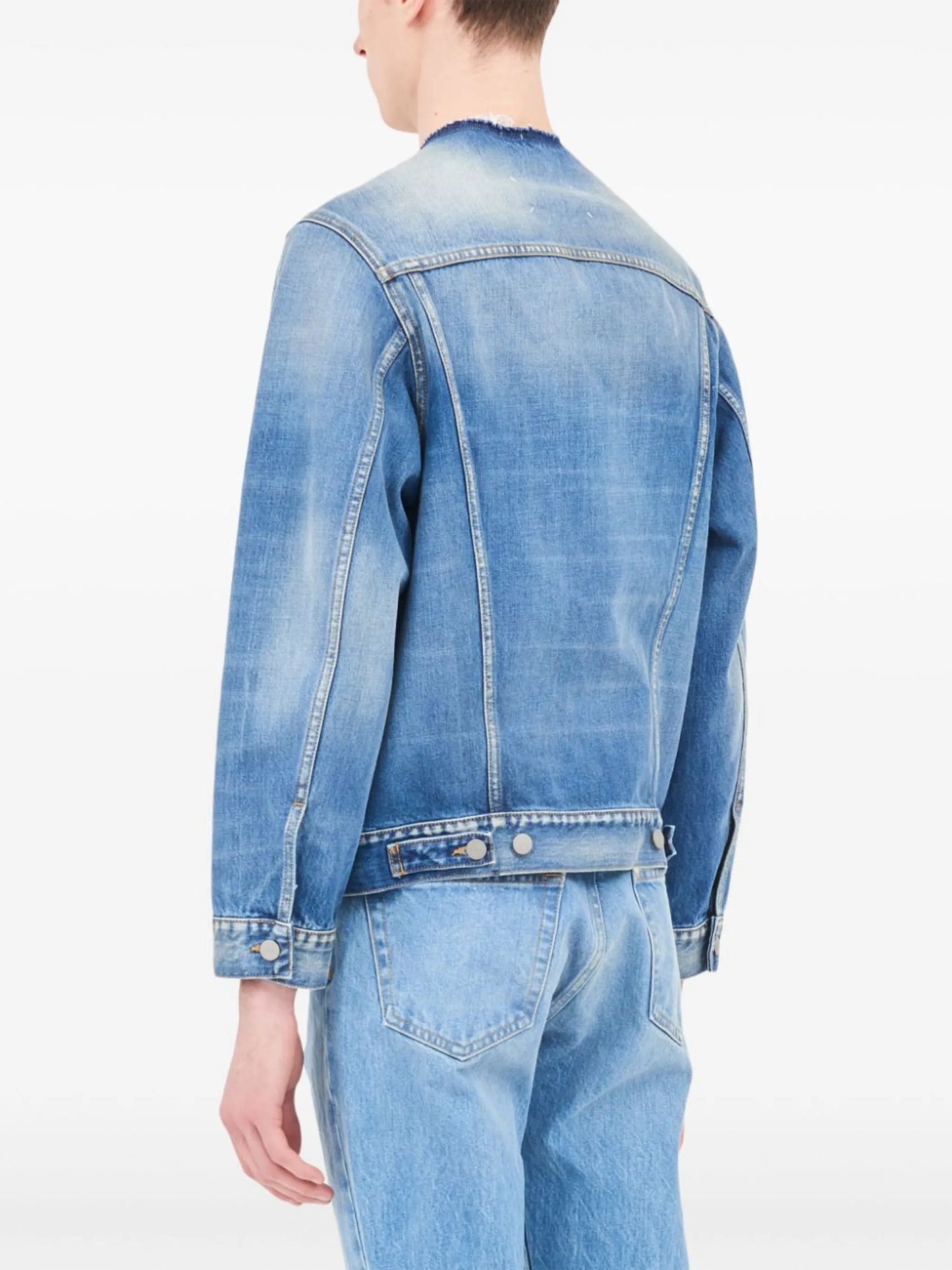 collarless denim jacket