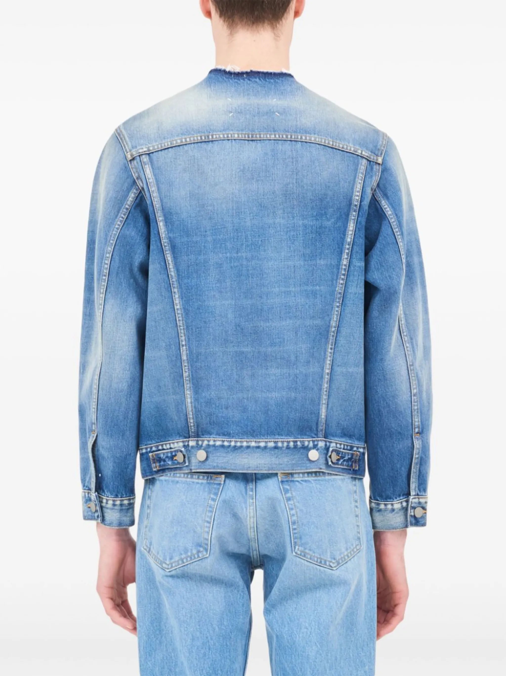 collarless denim jacket