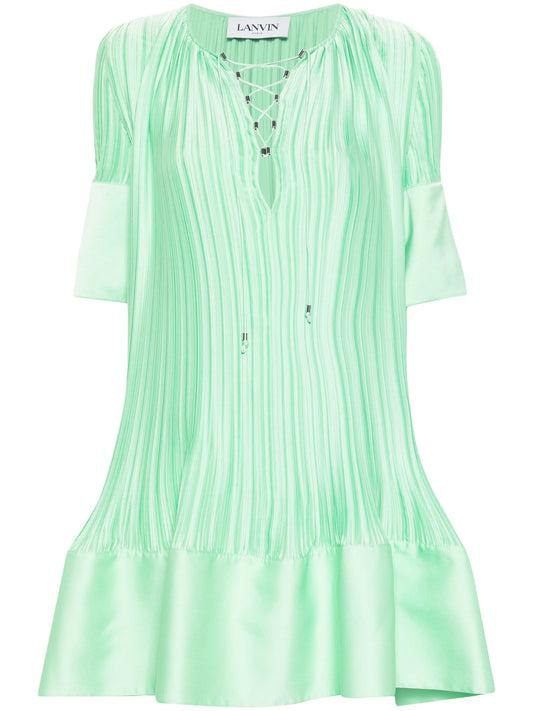 cascade-effect plissé mini dress