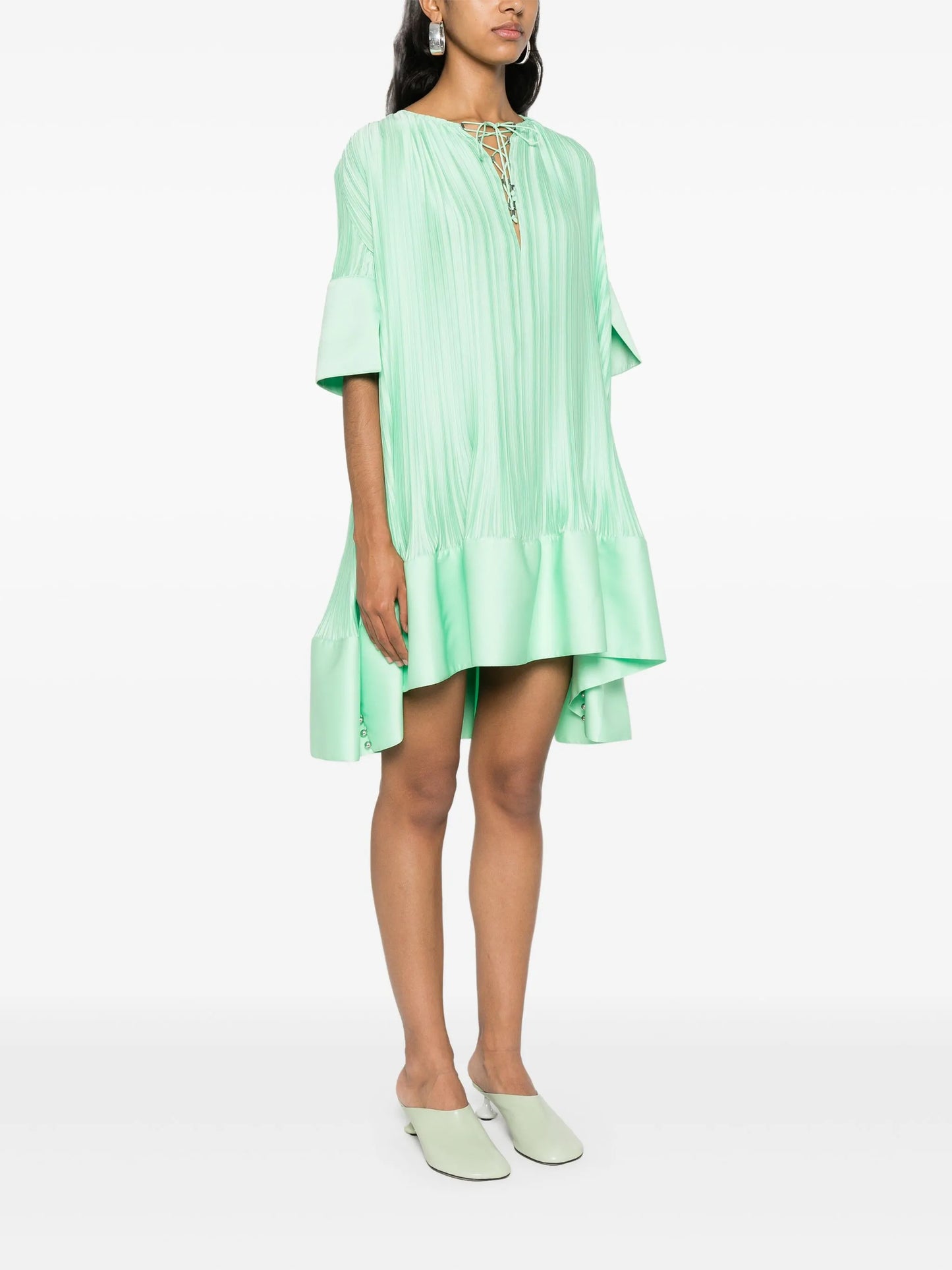 cascade-effect plissé mini dress