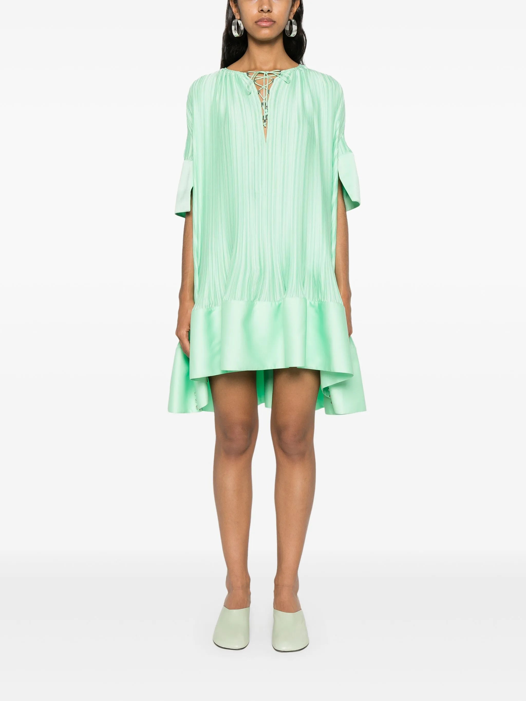 cascade-effect plissé mini dress