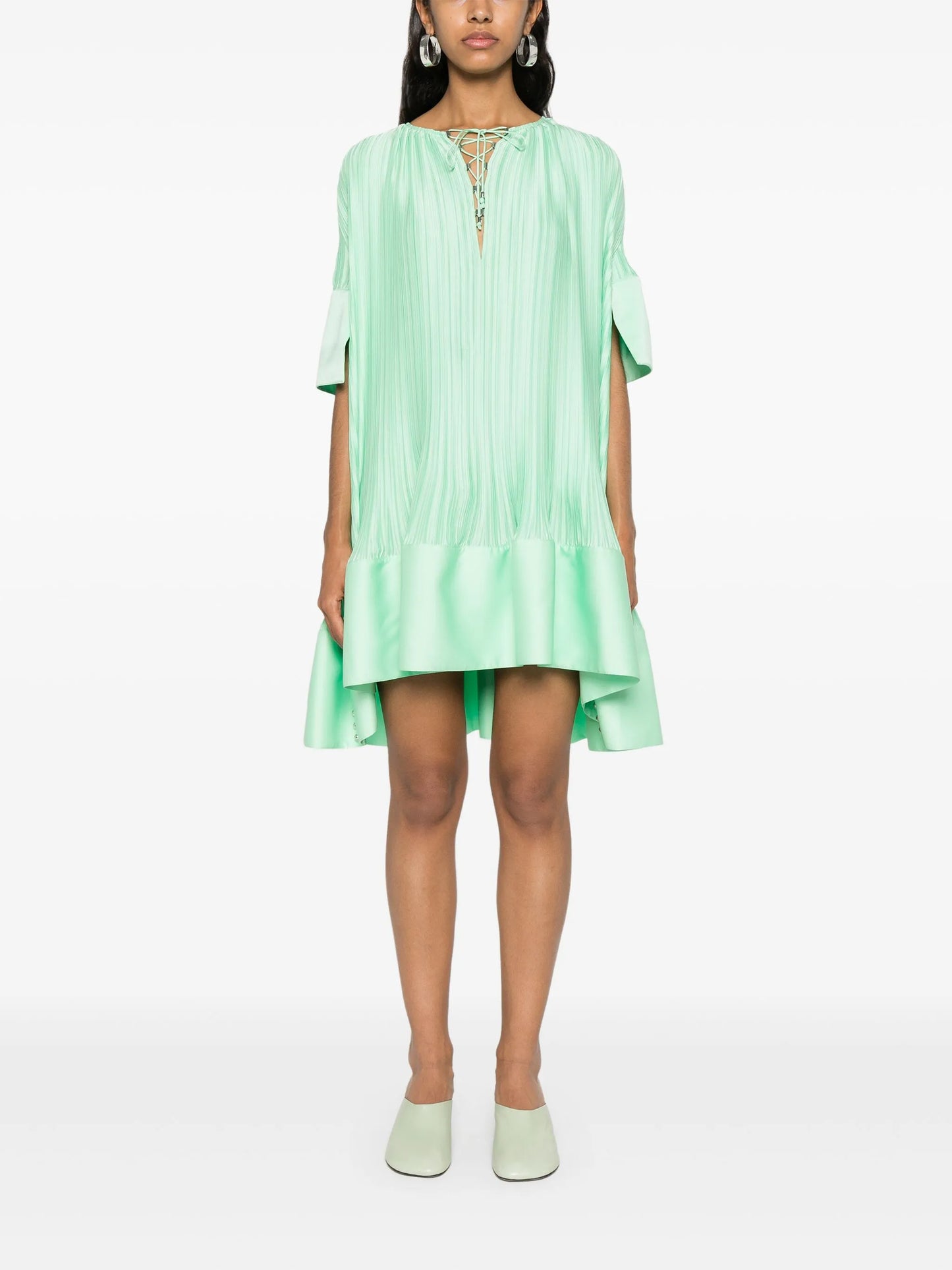 cascade-effect plissé mini dress