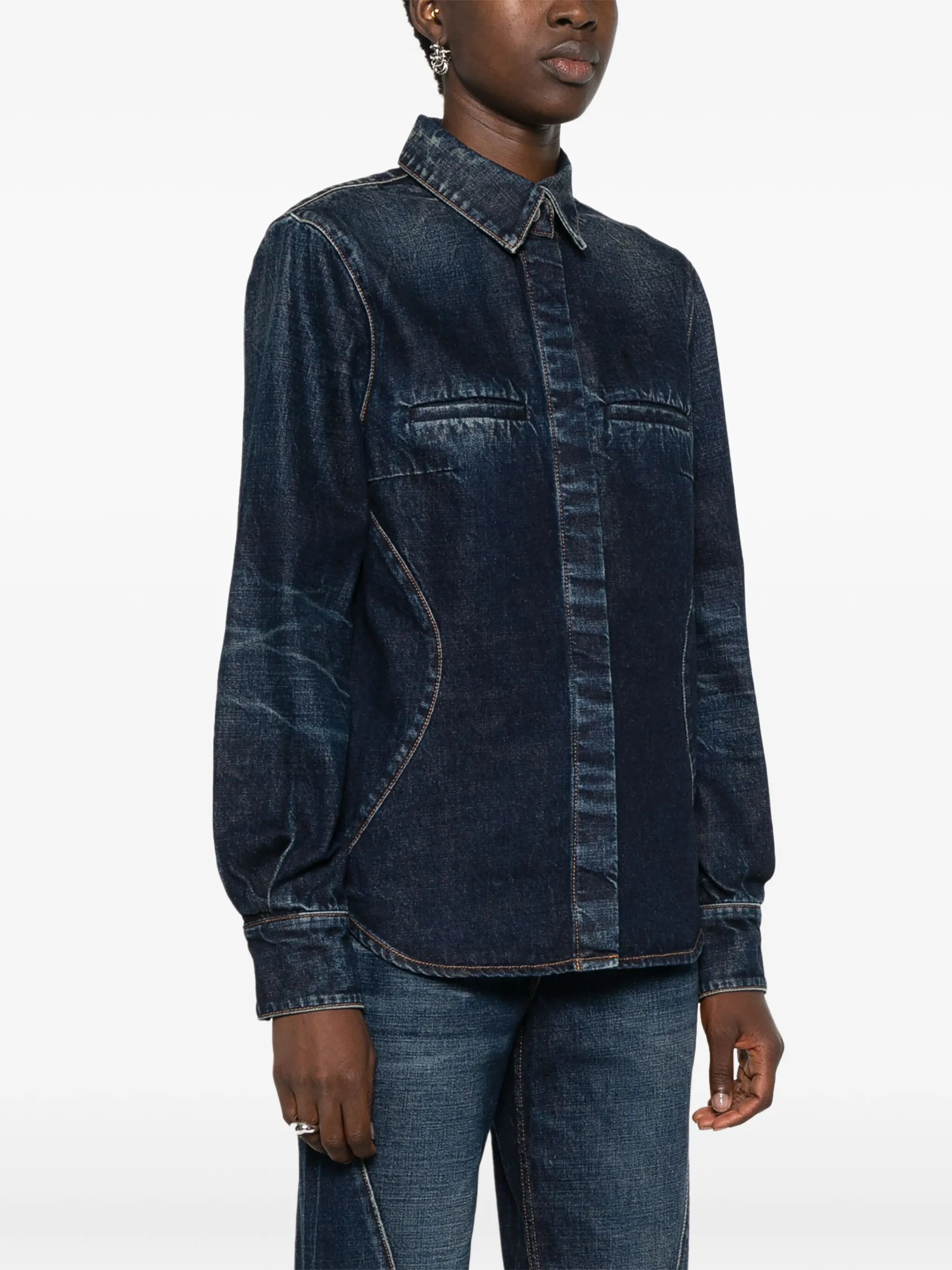 whiskered denim shirt