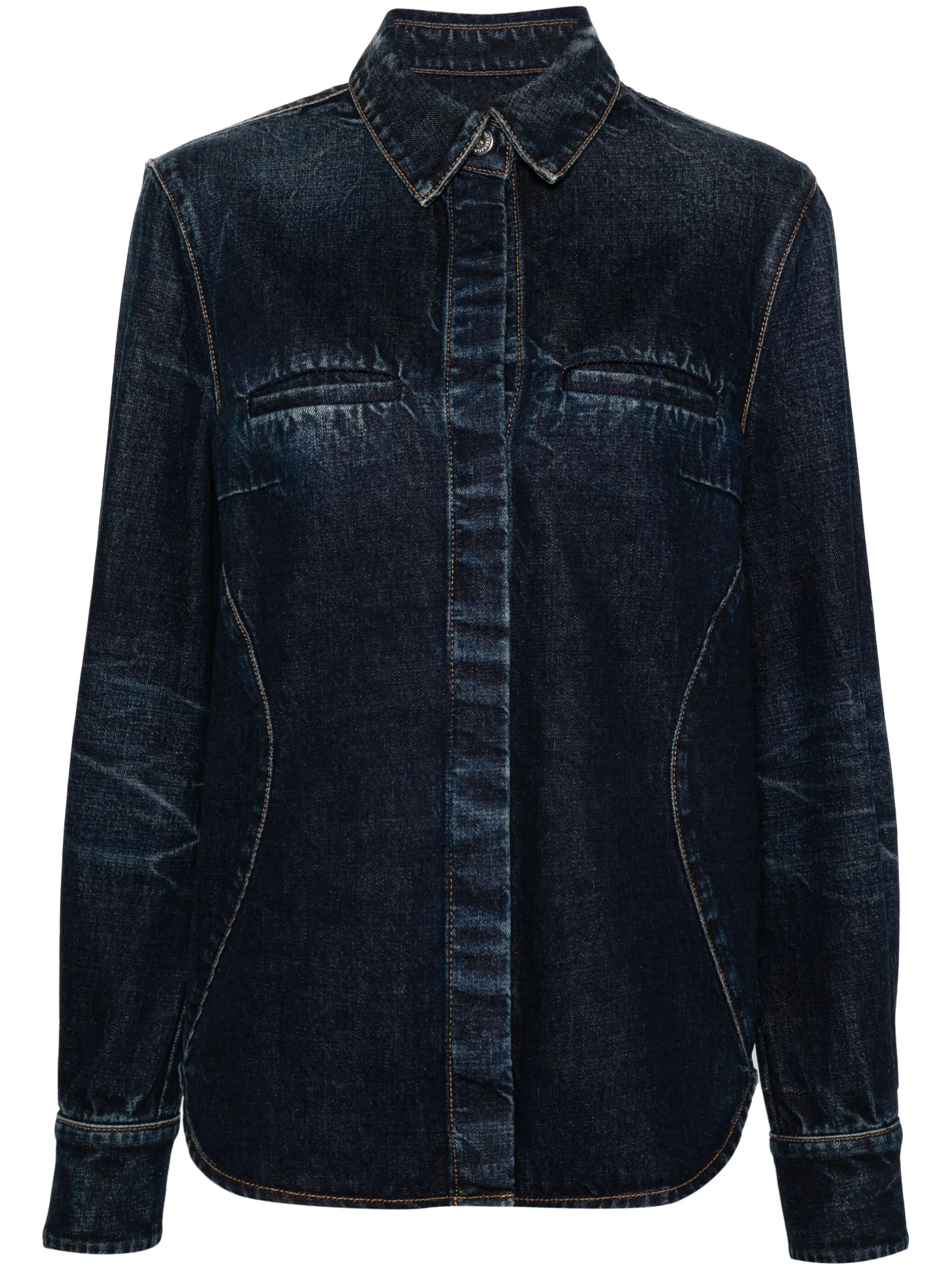 whiskered denim shirt
