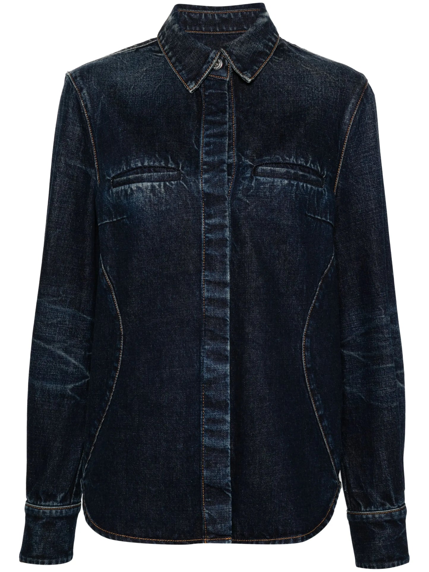 whiskered denim shirt