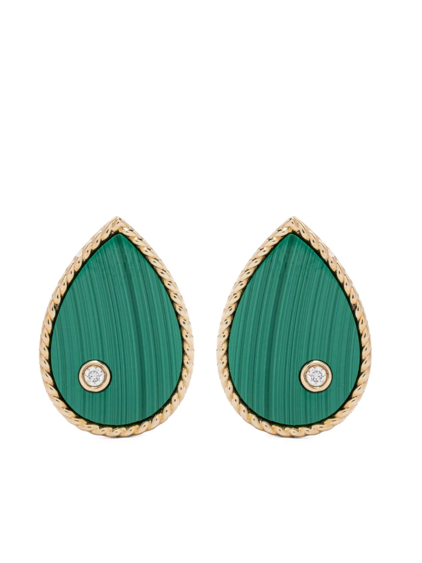 9kt yellow gold malachite diamond earrings