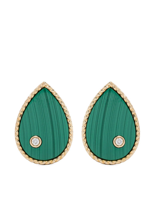 9kt yellow gold malachite diamond earrings