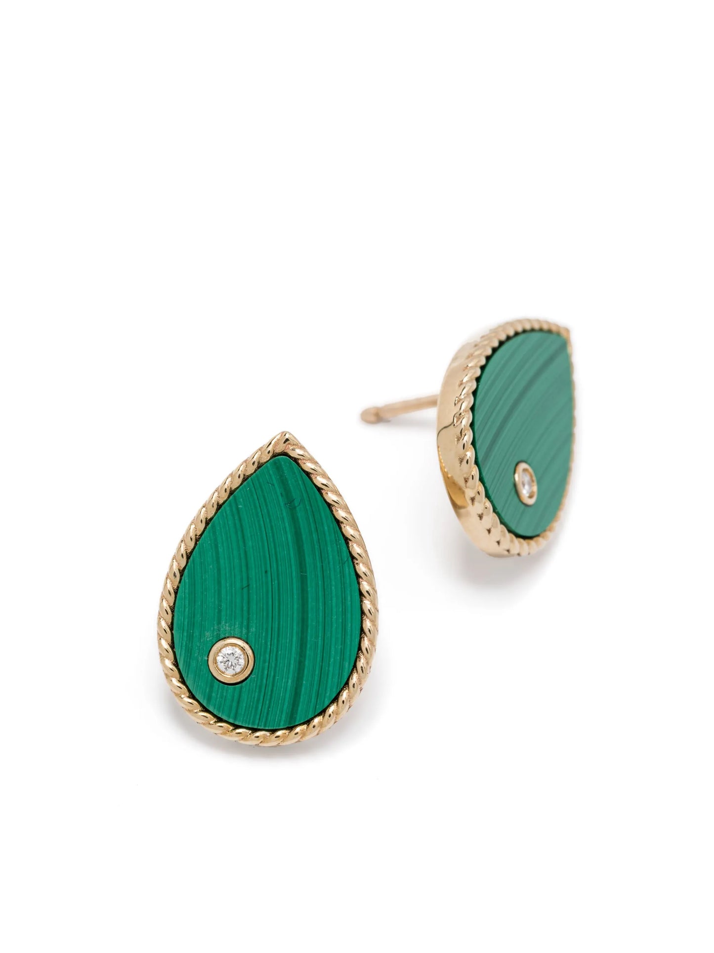 9kt yellow gold malachite diamond earrings