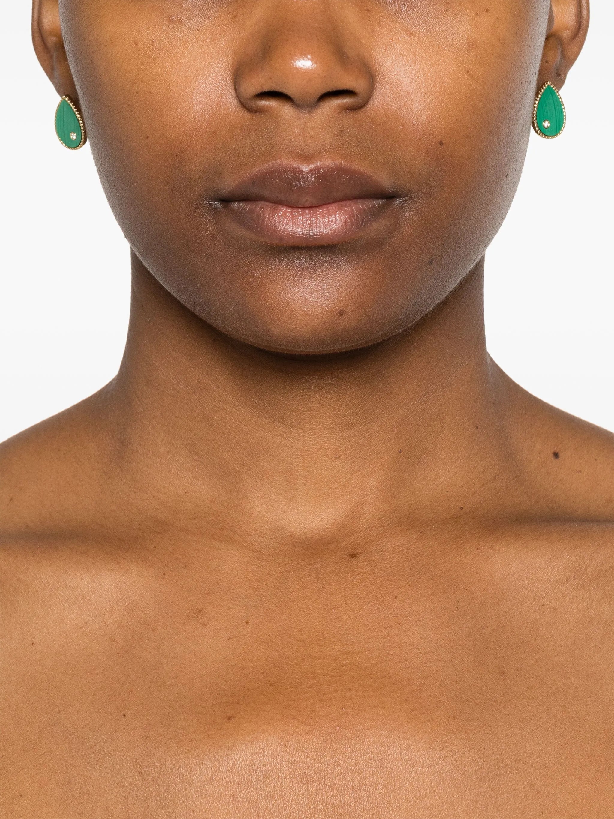 9kt yellow gold malachite diamond earrings