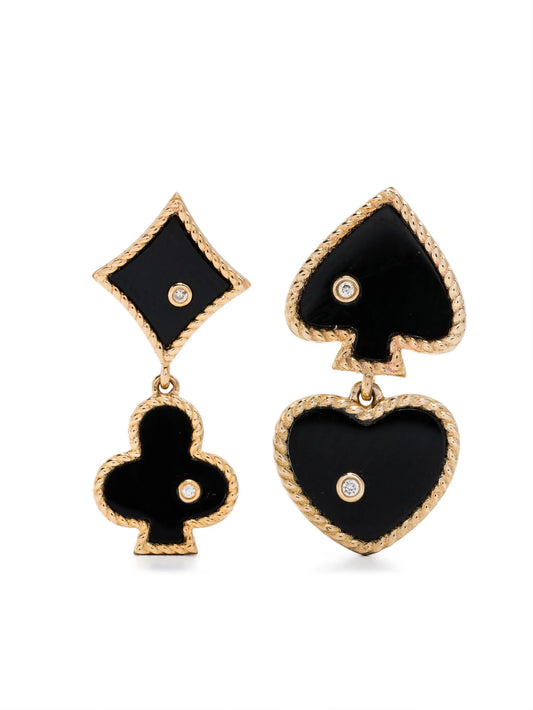 9kt yellow gold Casino agate and diamond earrings
