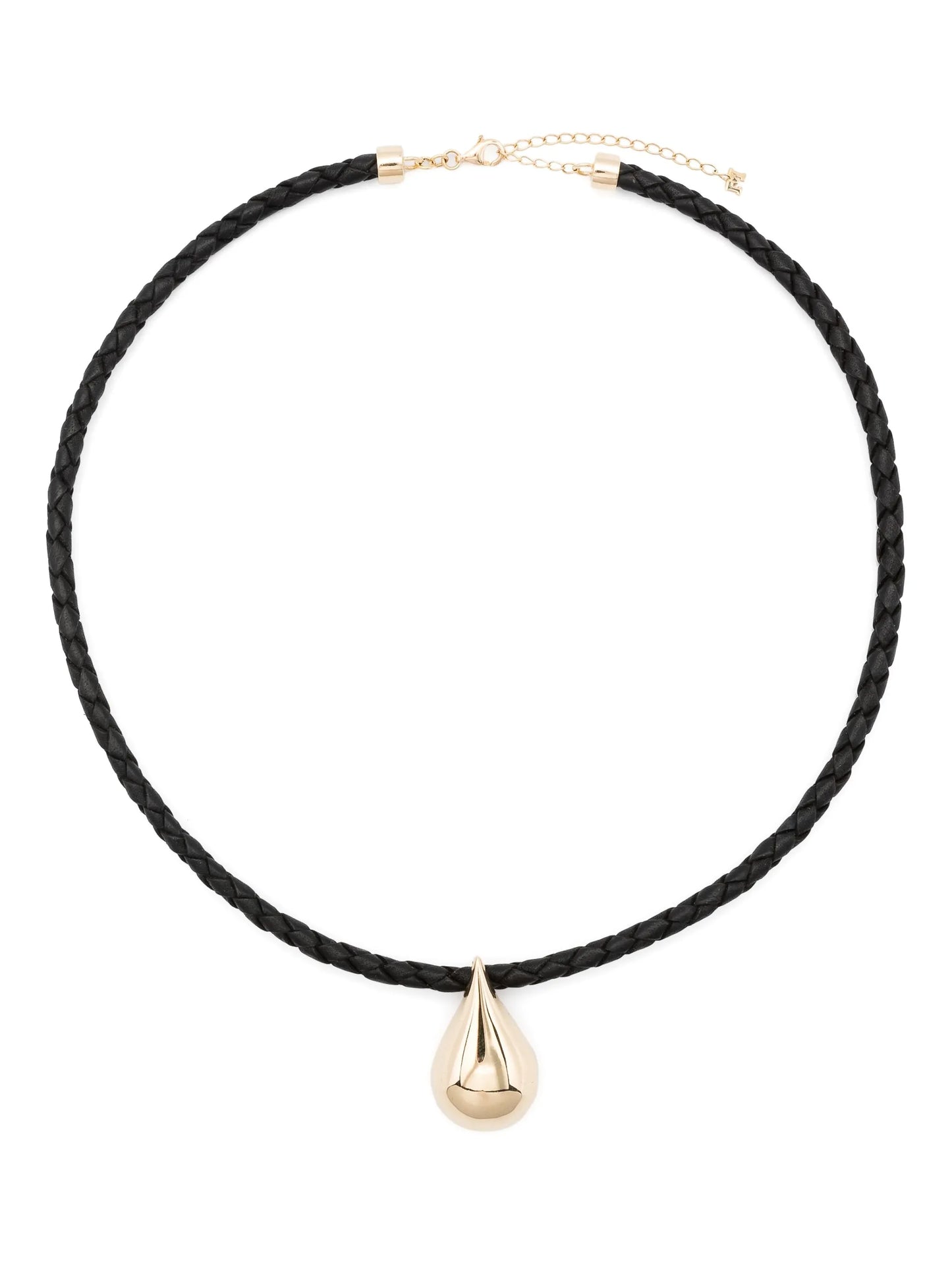 14kt yellow gold waterdrop-pendant leather necklace