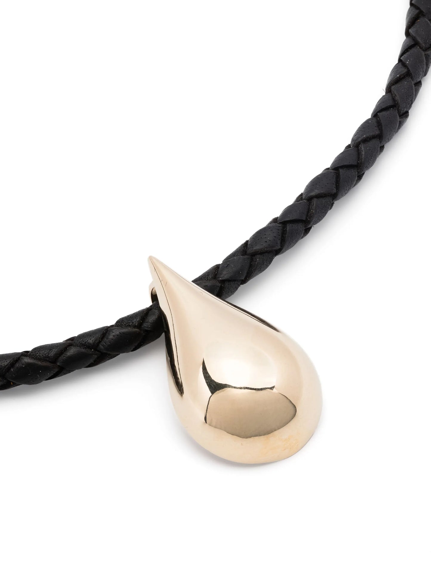 14kt yellow gold waterdrop-pendant leather necklace