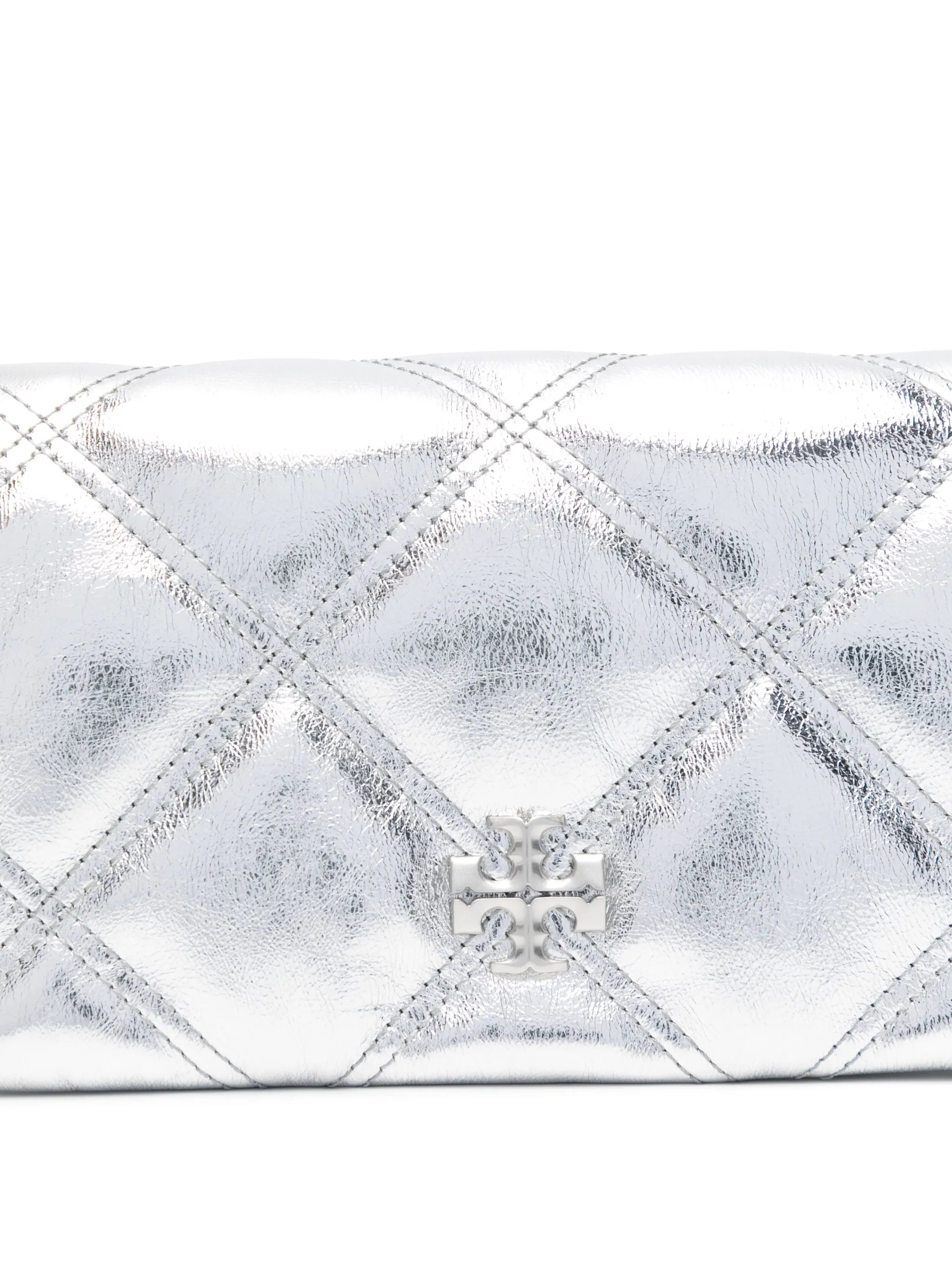 Kira metallic diamond-quilted wallet-on-chain