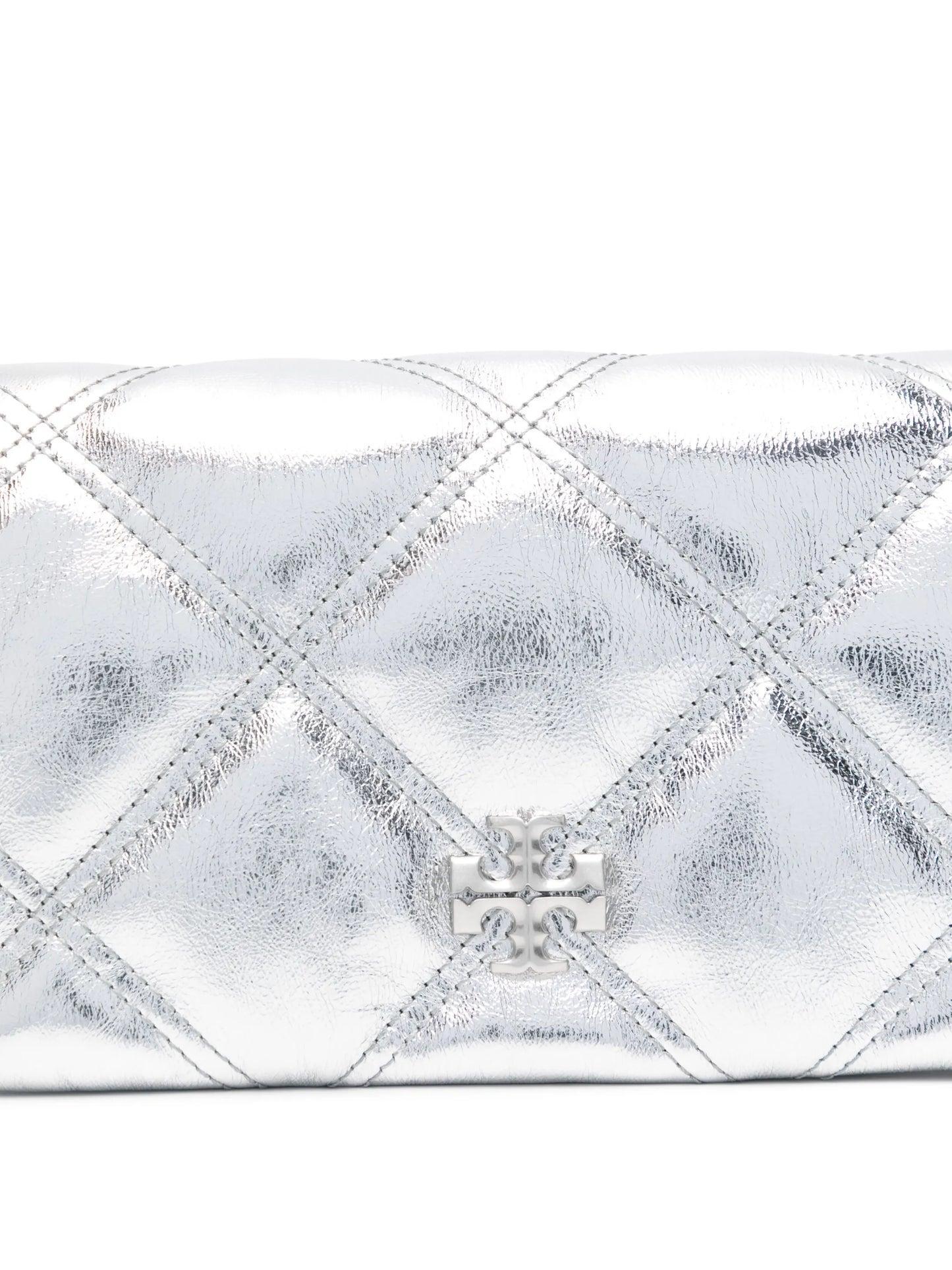 Kira metallic diamond-quilted wallet-on-chain