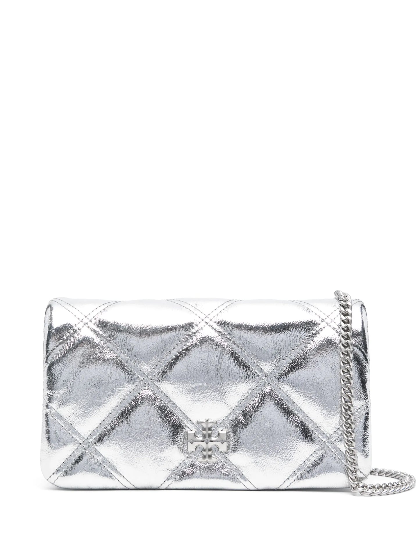 Kira metallic diamond-quilted wallet-on-chain