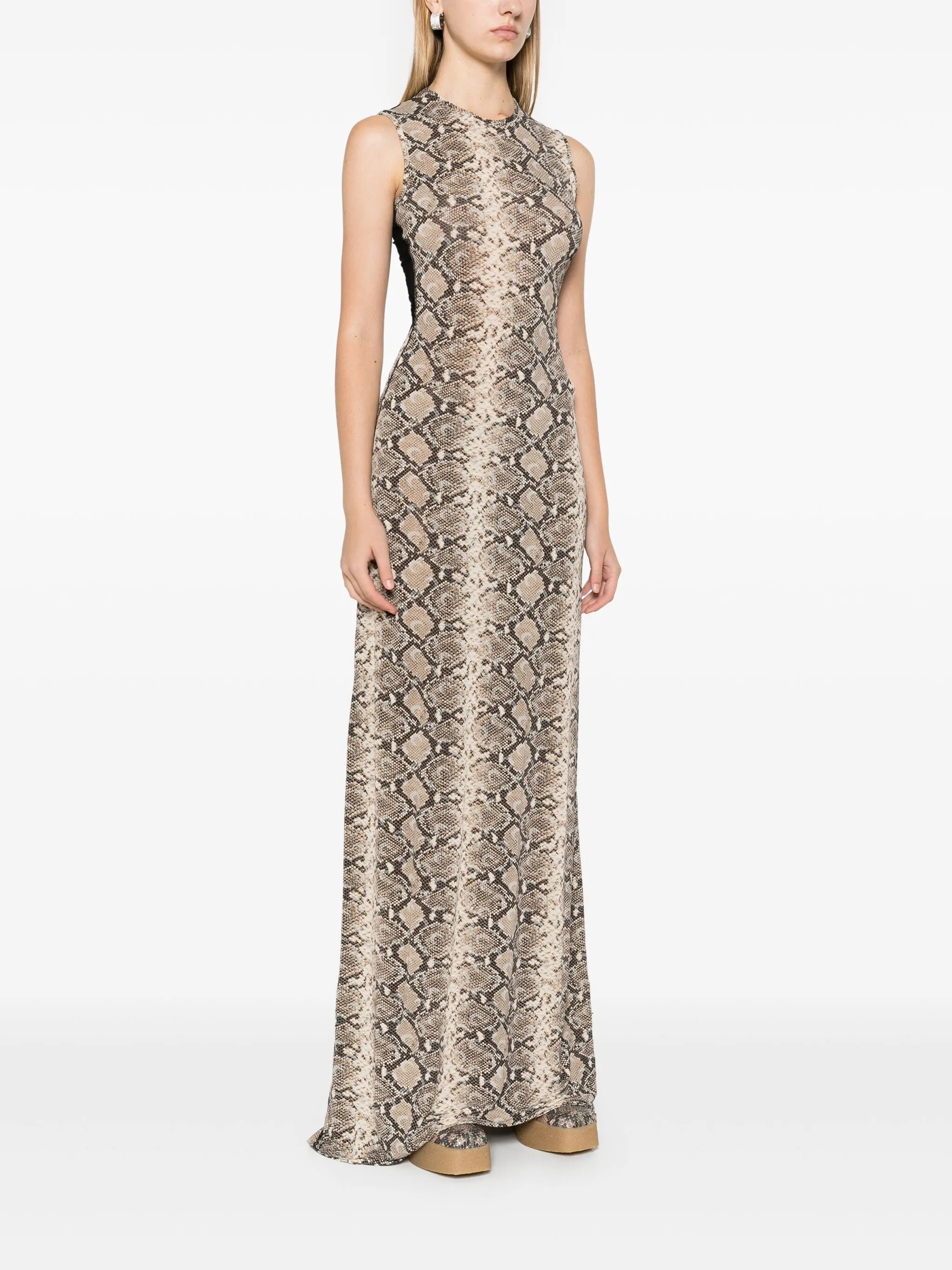python-print draped maxi dress