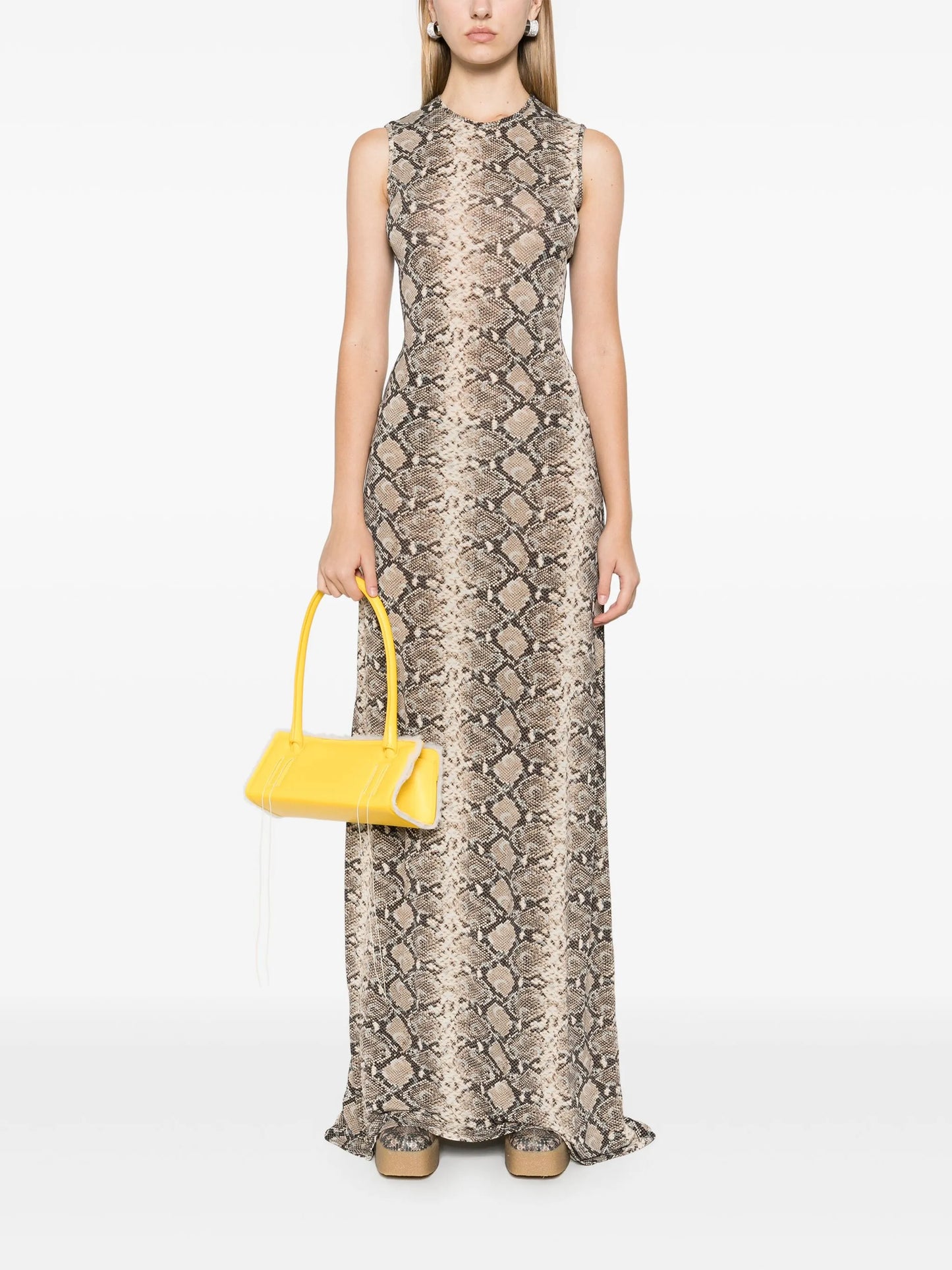 python-print draped maxi dress