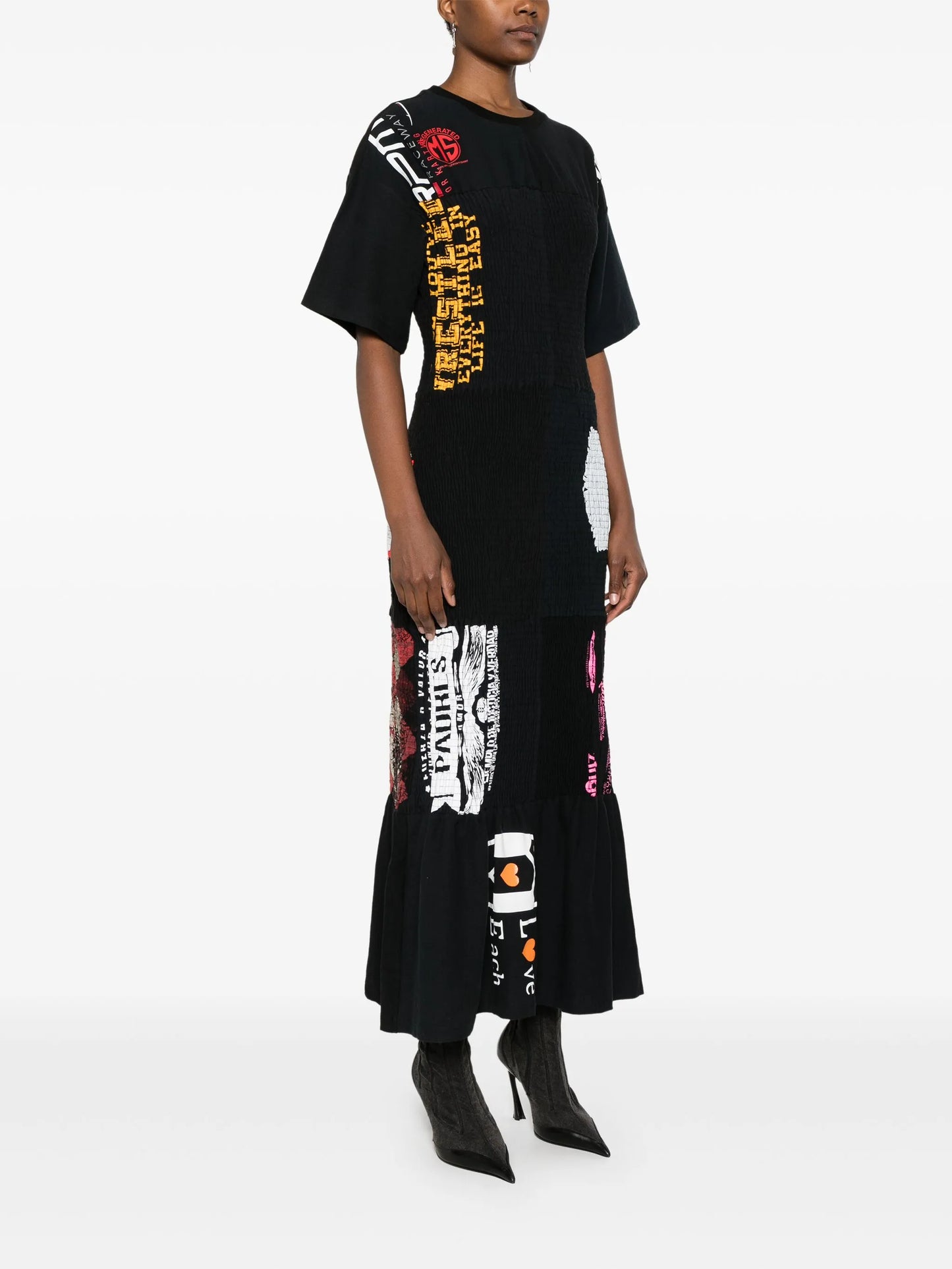 shirred midi dress