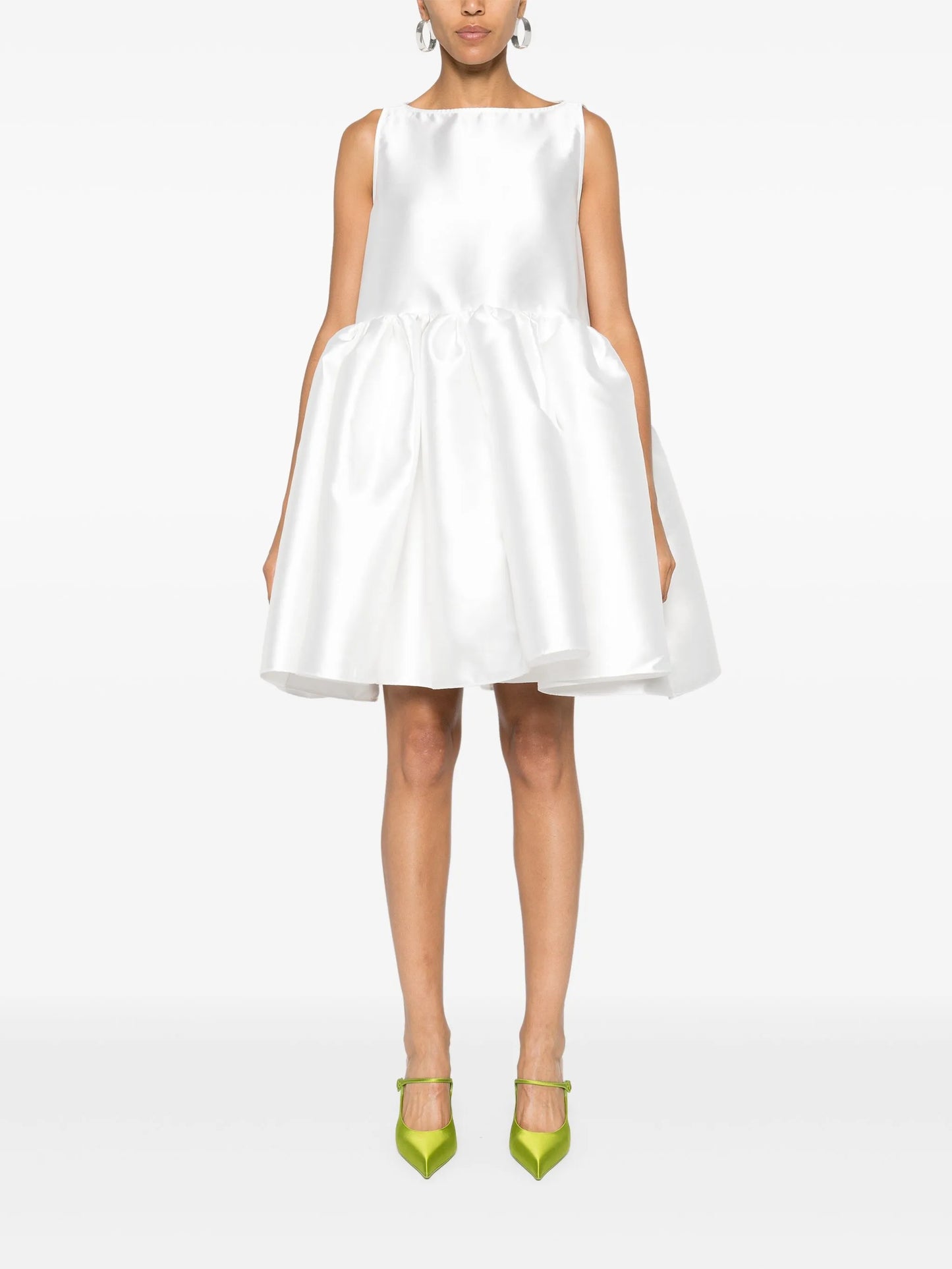 puffball-hem satin midi dress