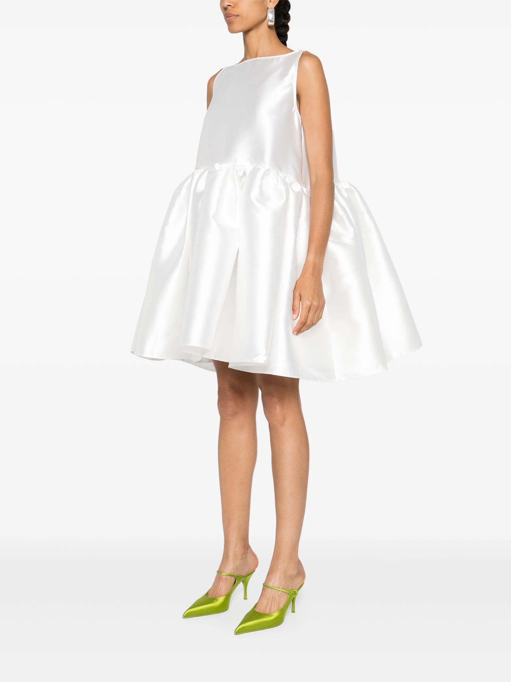 puffball-hem satin midi dress
