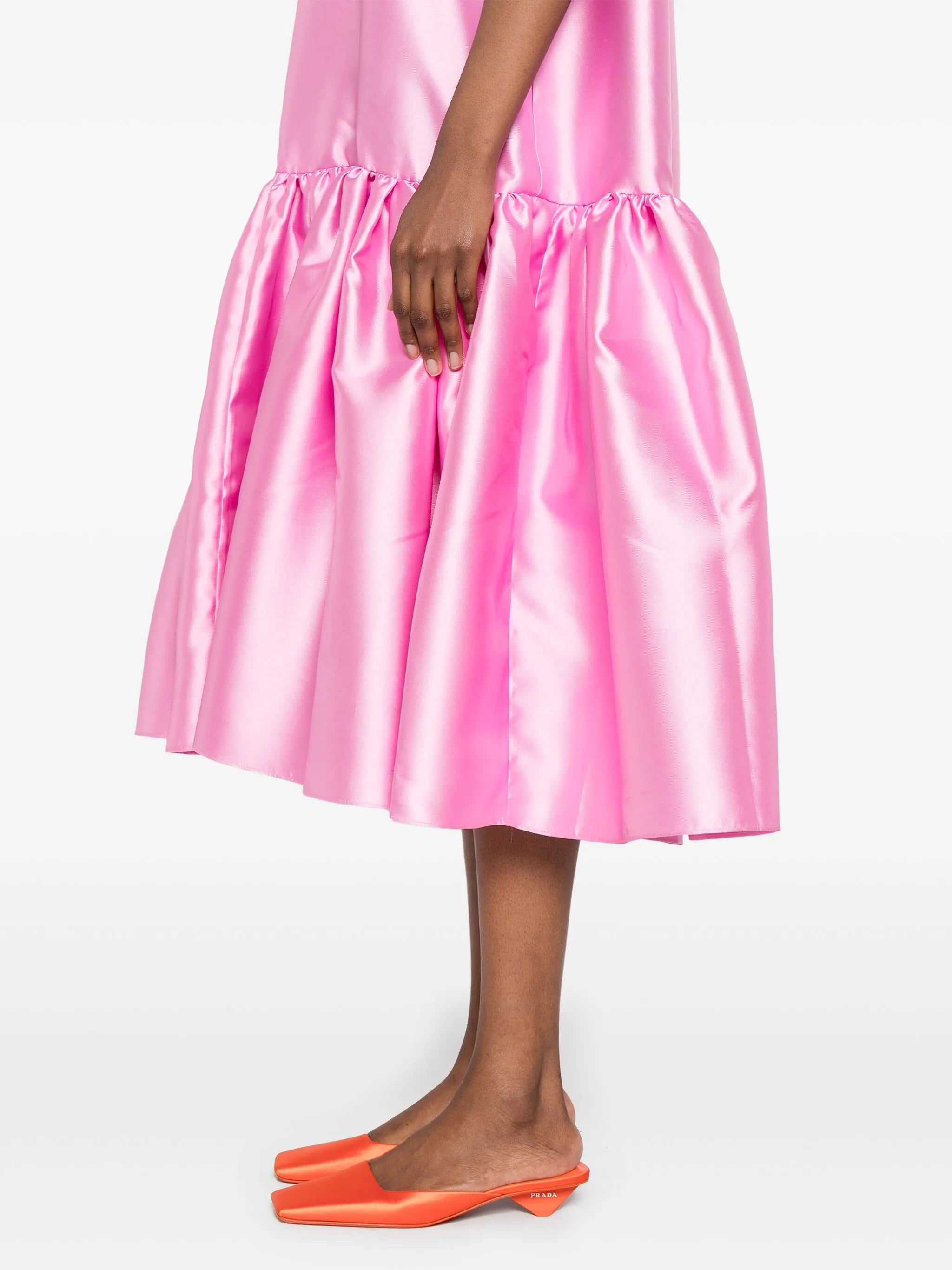 puff-hem satin midi dress