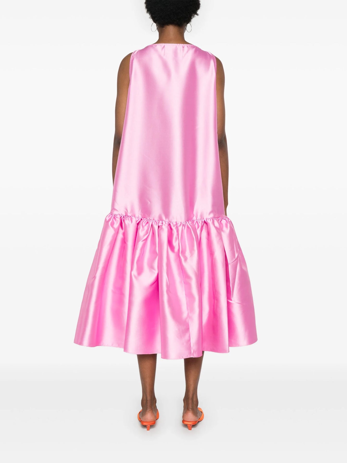 puff-hem satin midi dress
