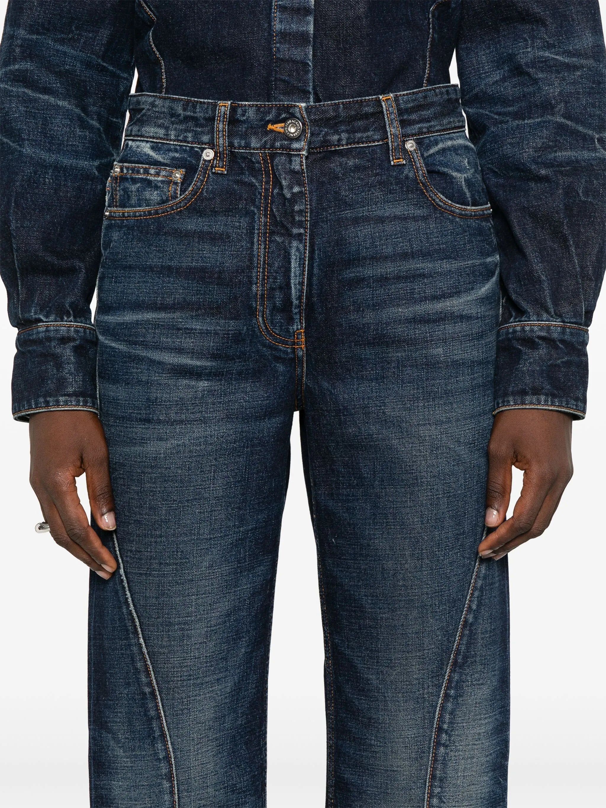 whiskered straight-leg jeans