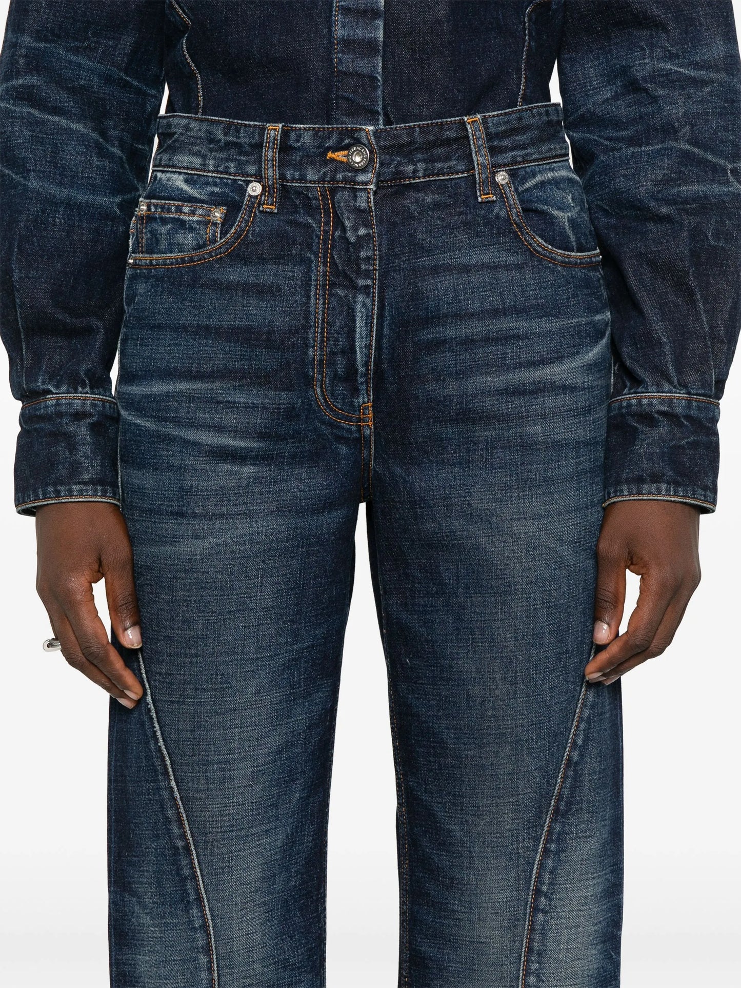whiskered straight-leg jeans
