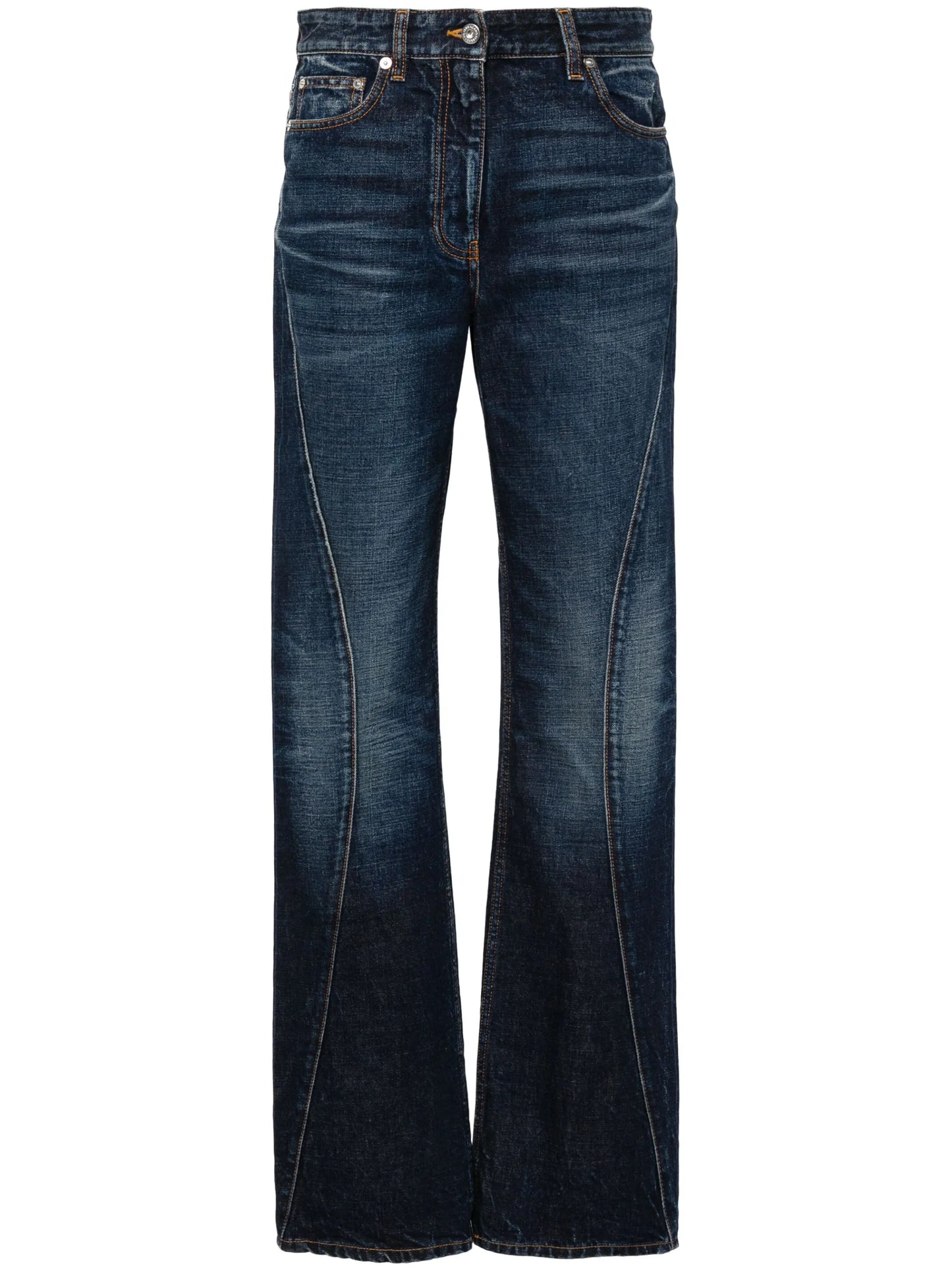 whiskered straight-leg jeans