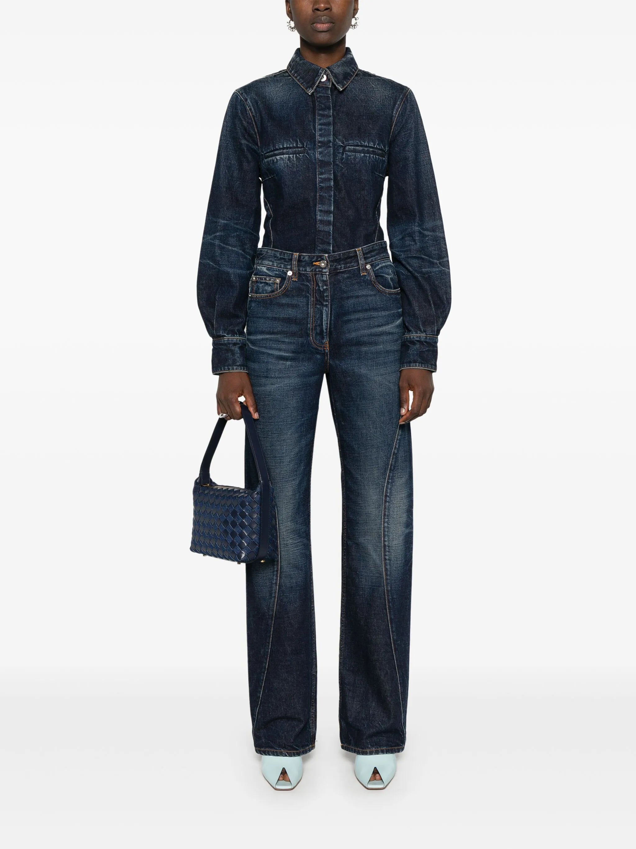 whiskered straight-leg jeans
