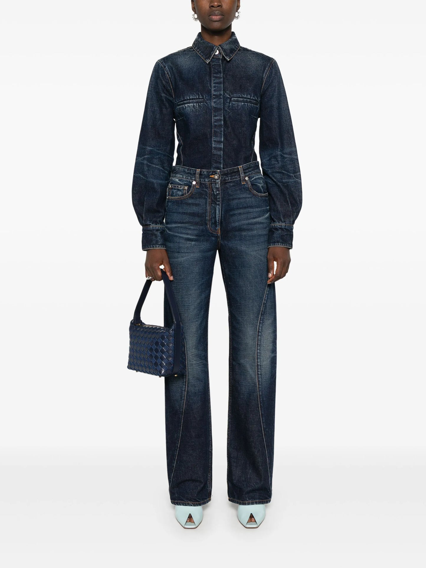 whiskered straight-leg jeans
