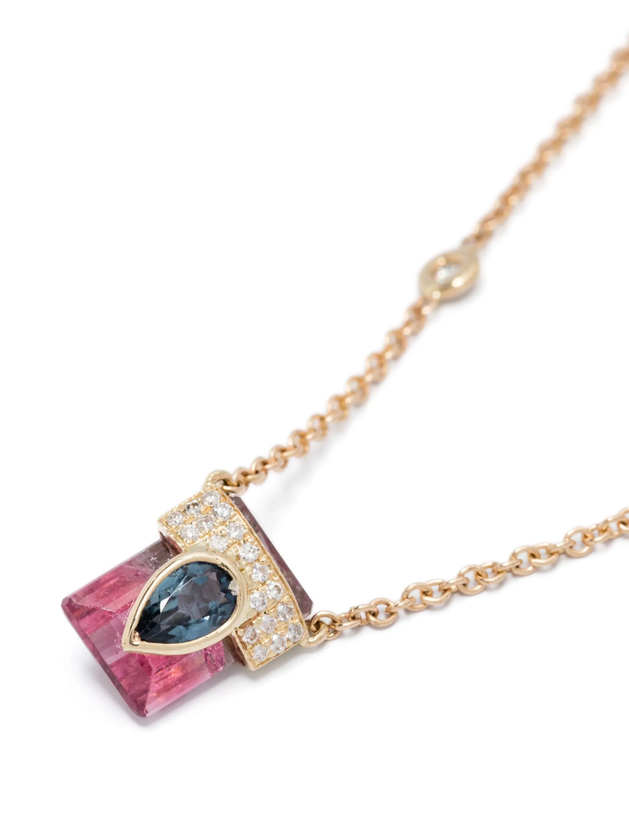 14kt yellow gold aquamarine diamond necklace