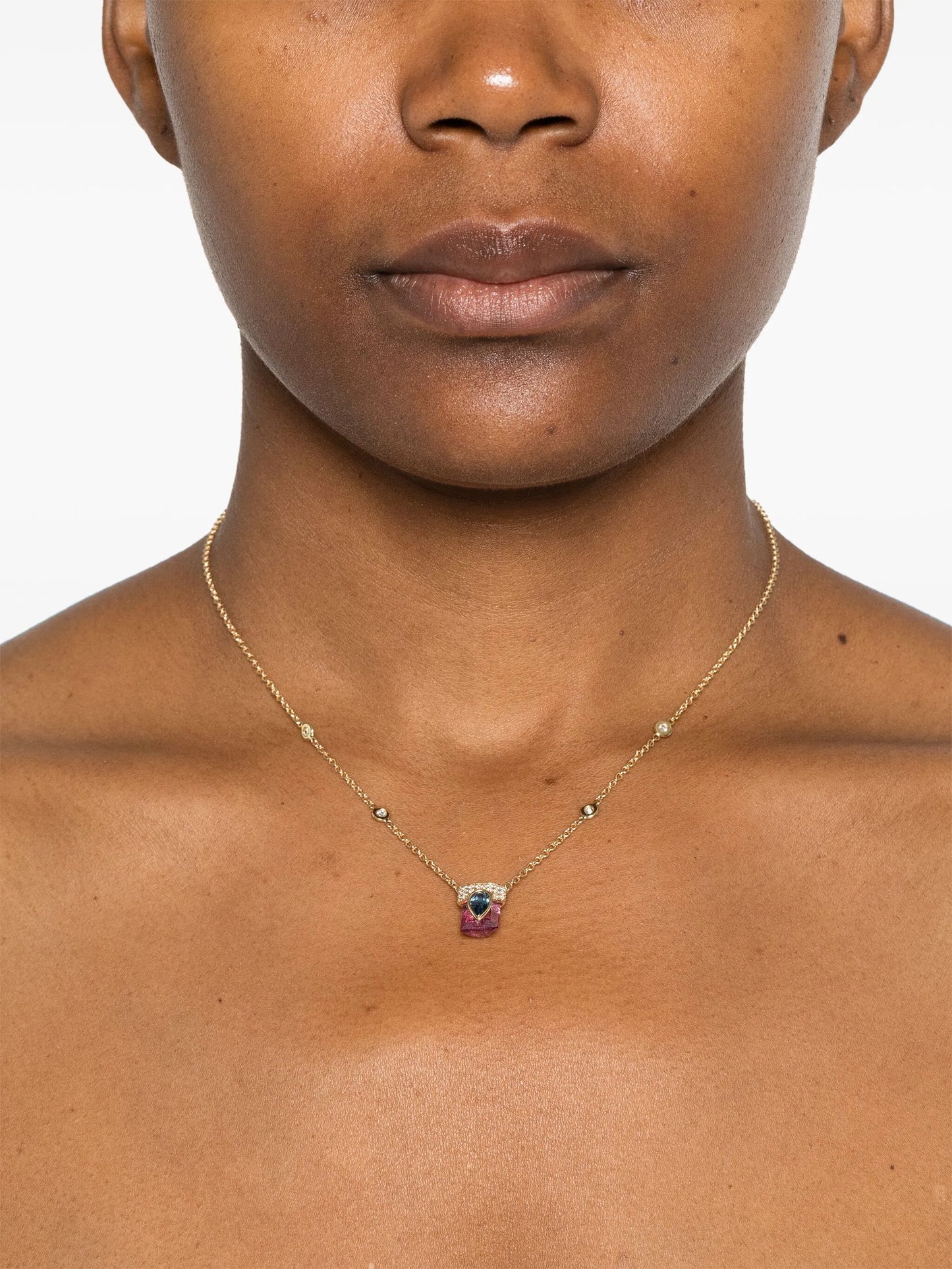 14kt yellow gold aquamarine diamond necklace