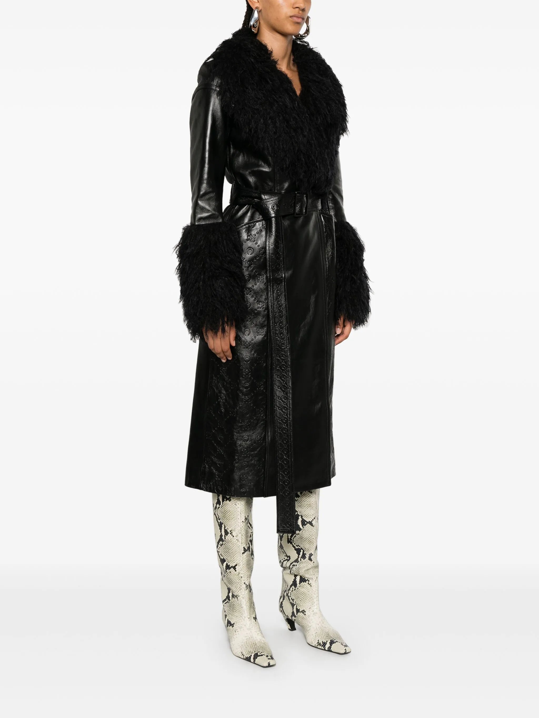 Moonogram leather trench coat