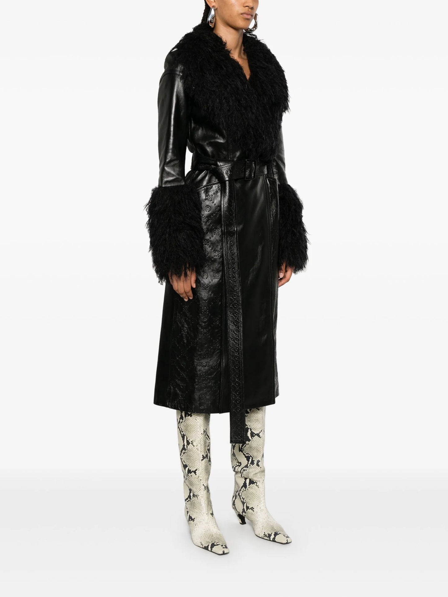 Moonogram leather trench coat