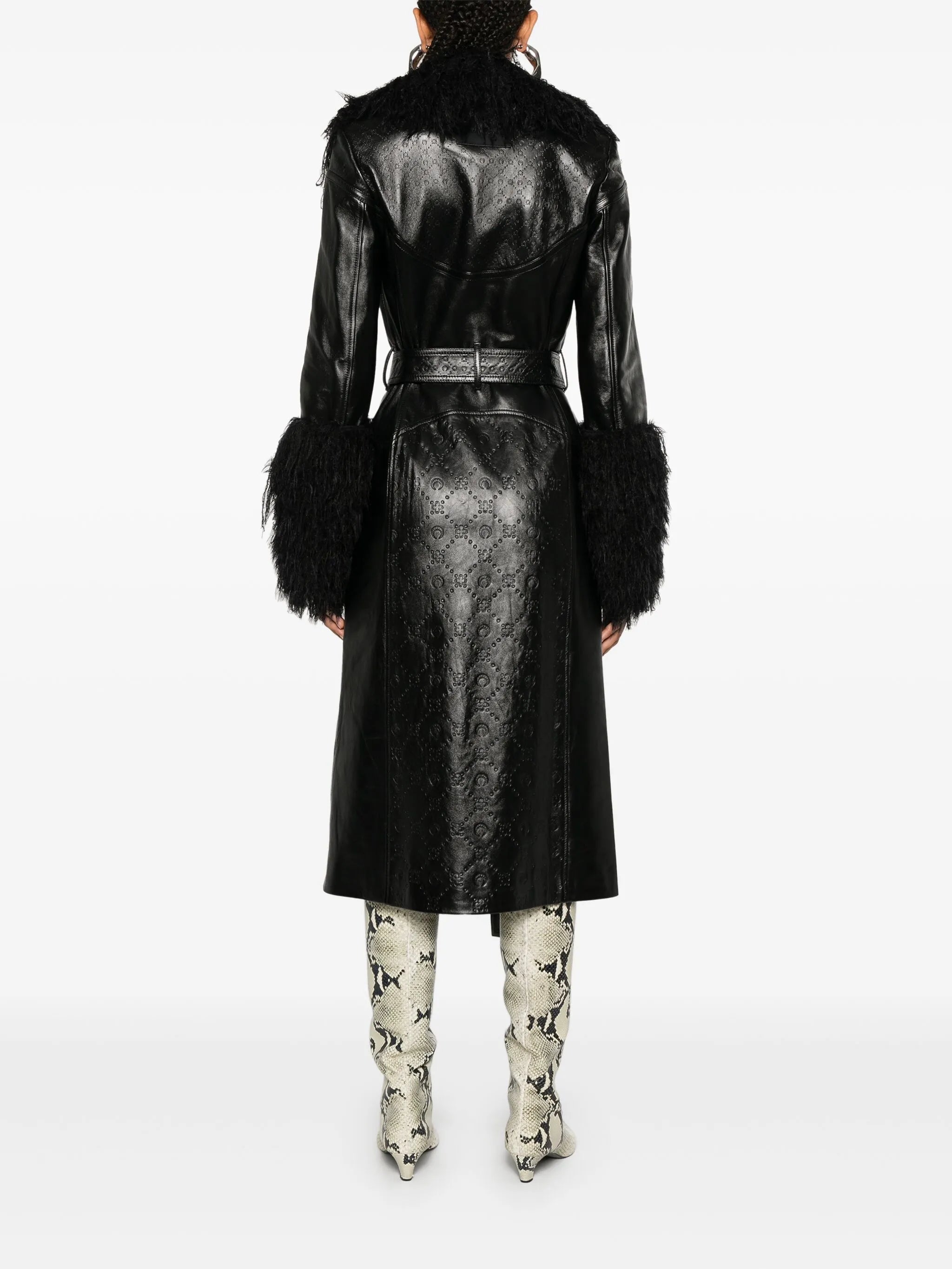 Moonogram leather trench coat