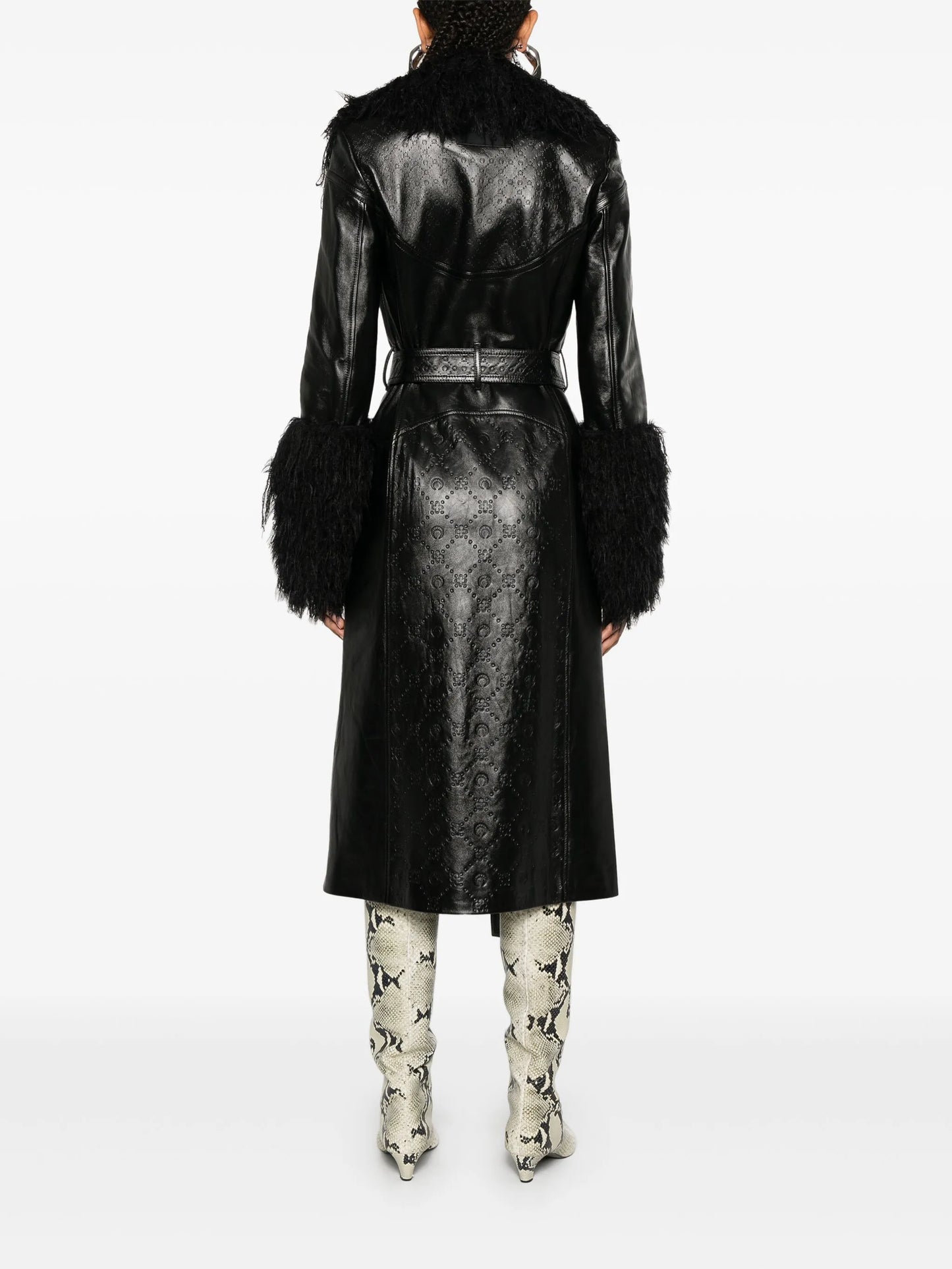 Moonogram leather trench coat