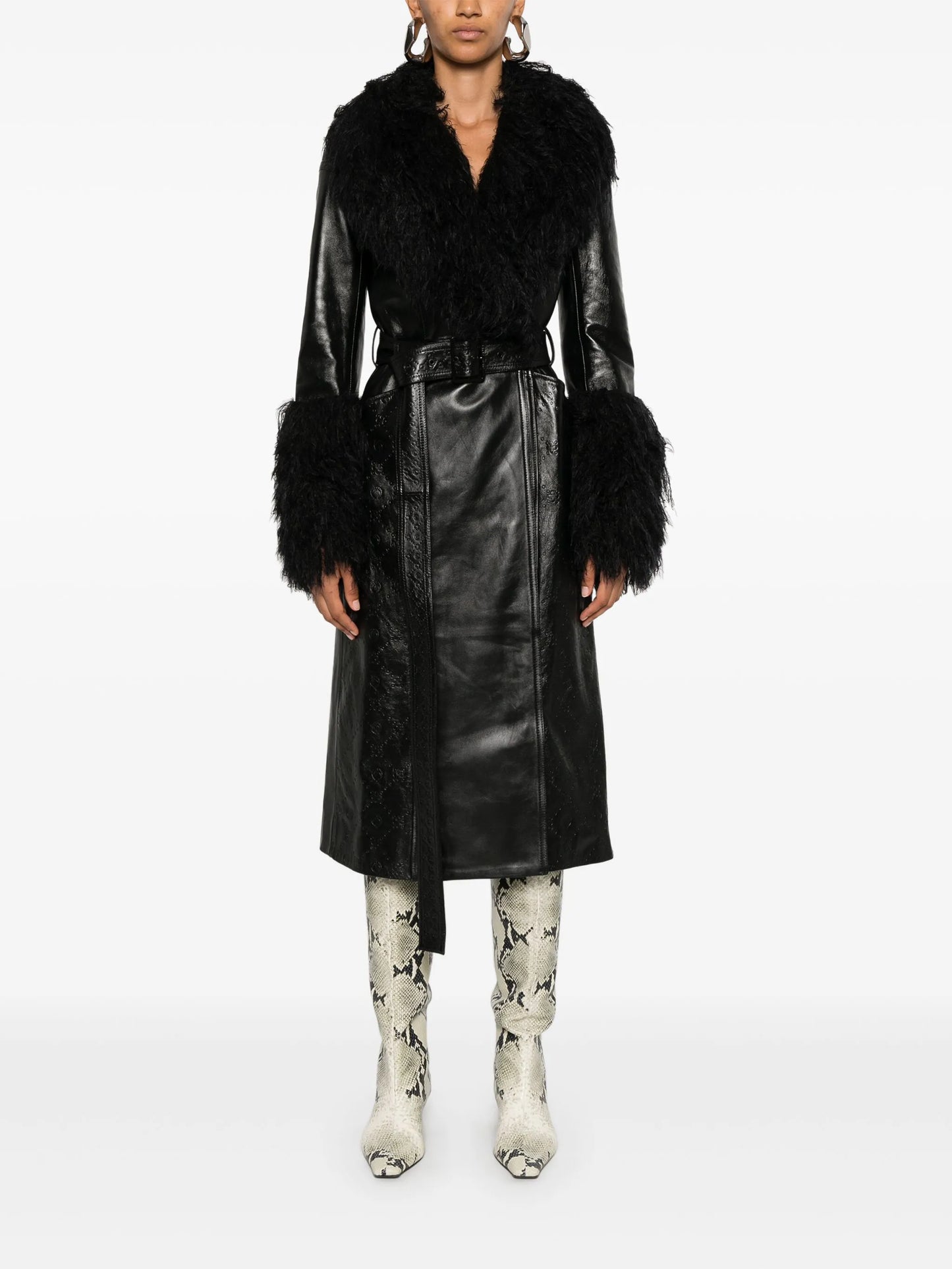 Moonogram leather trench coat