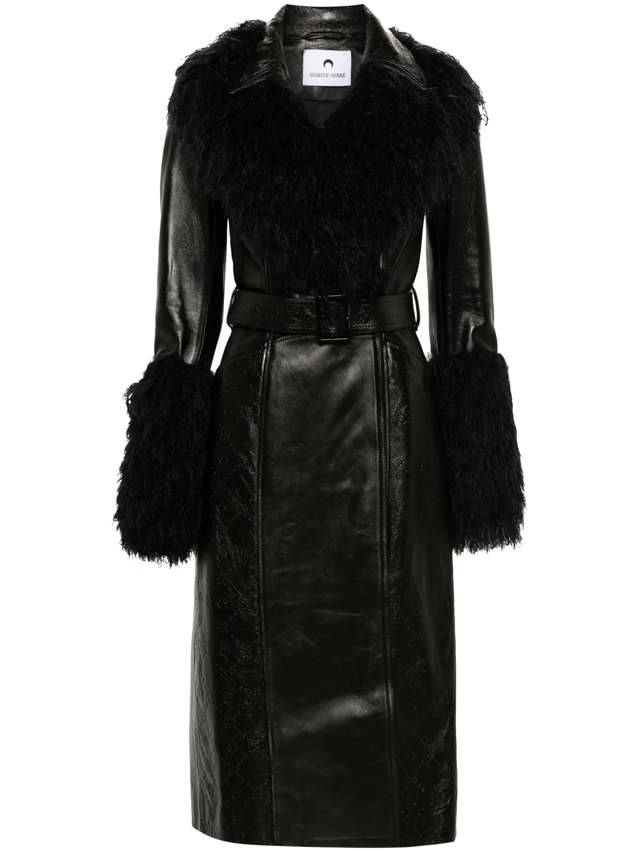 Moonogram leather trench coat