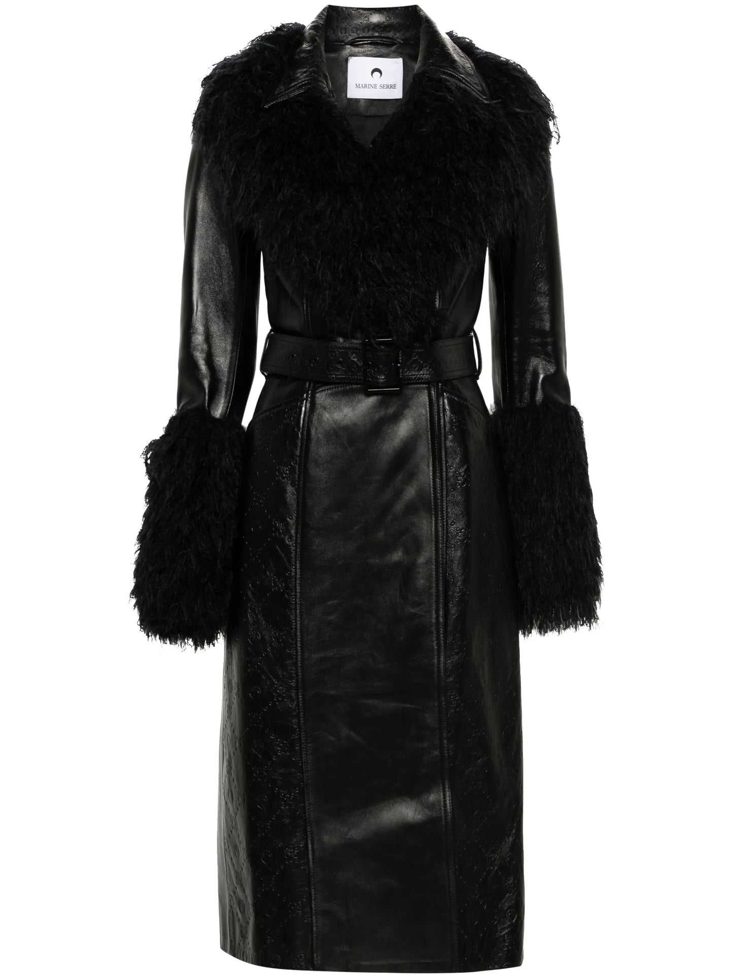 Moonogram leather trench coat