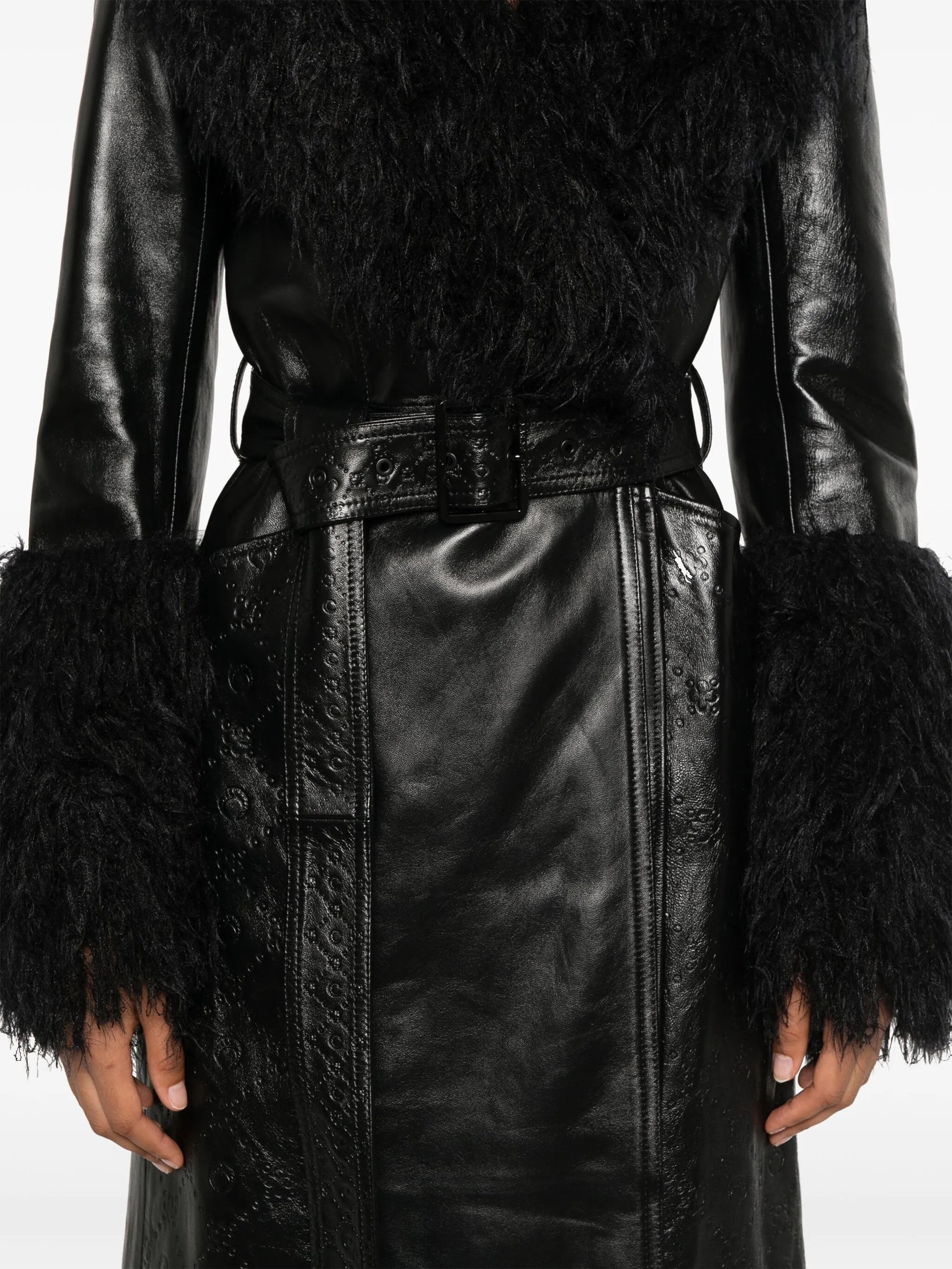 Moonogram leather trench coat