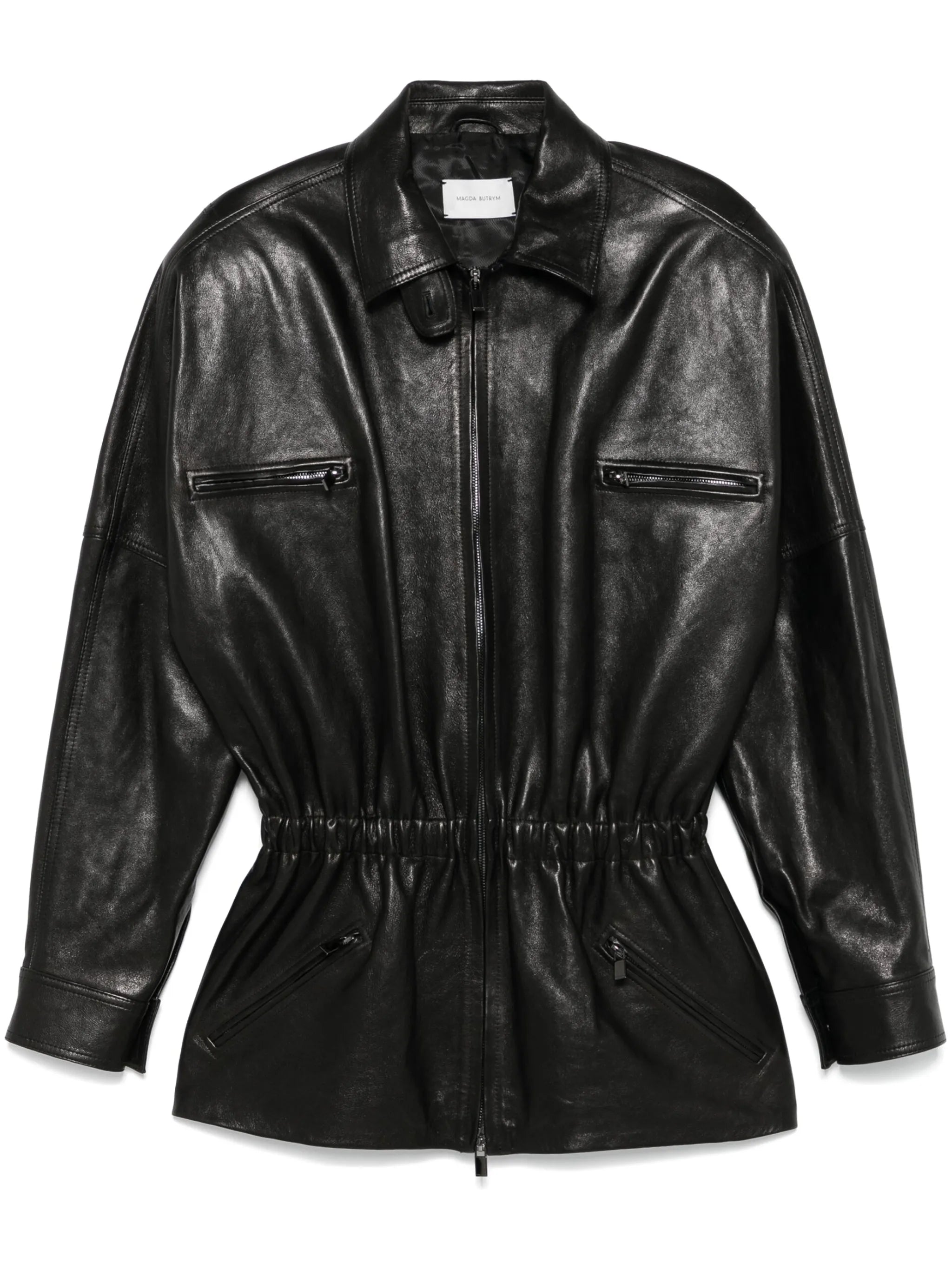 cinched leather jacket