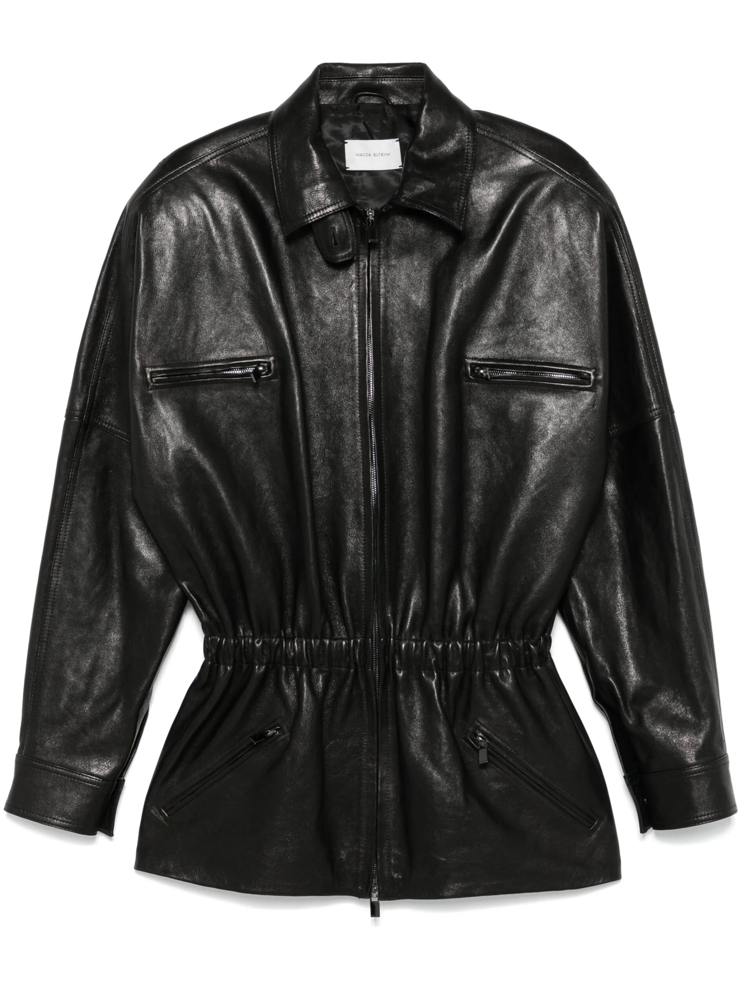cinched leather jacket