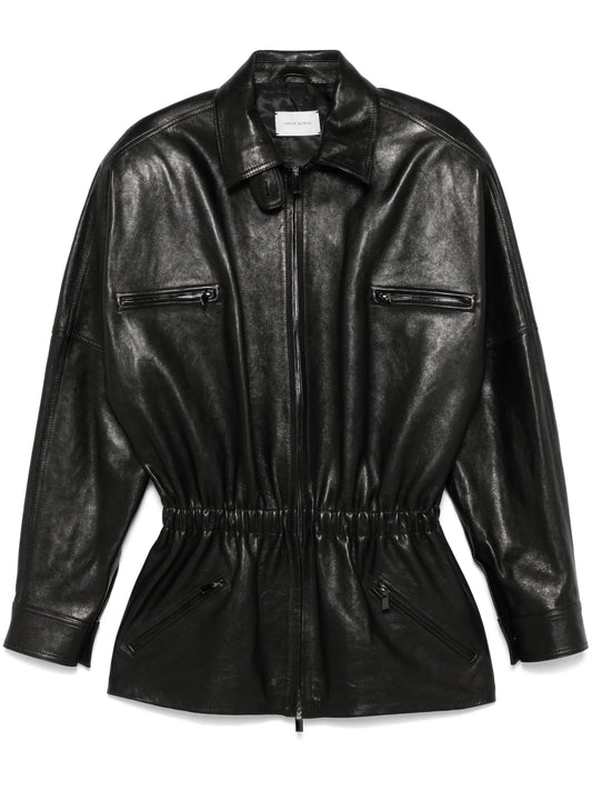 cinched leather jacket