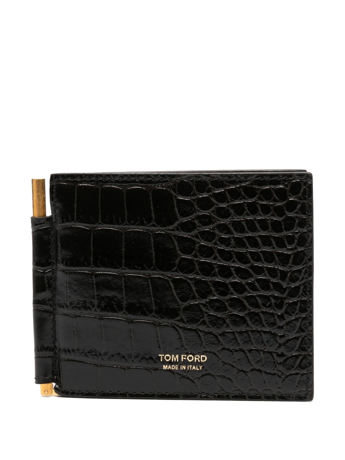 crocodile-embossed money clip wallet