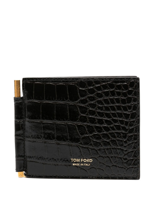 crocodile-embossed money clip wallet