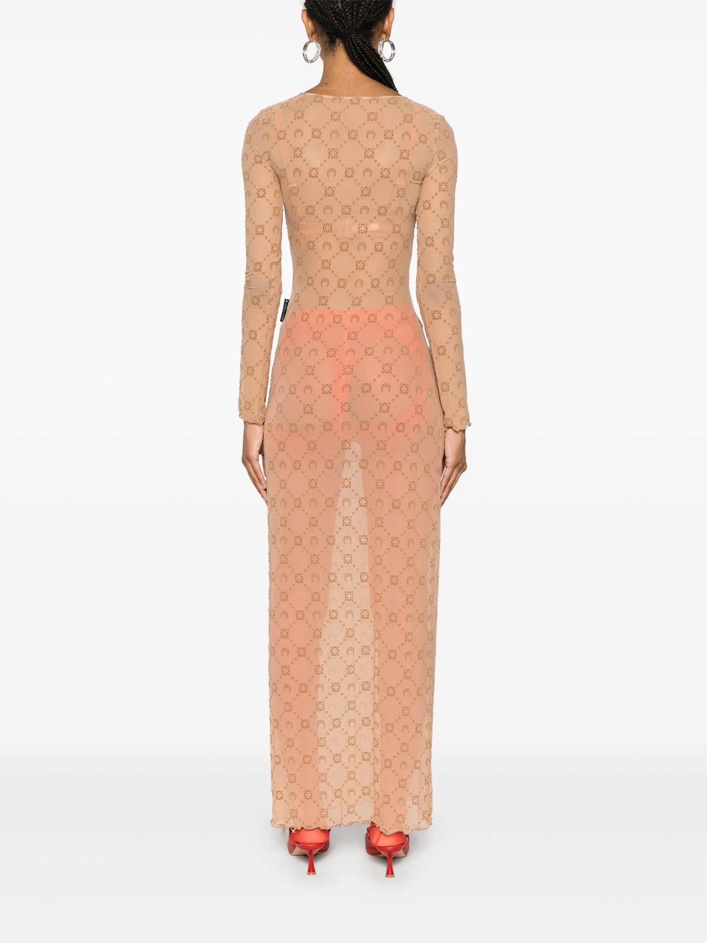 Moonogram-pattern semi-sheer dress